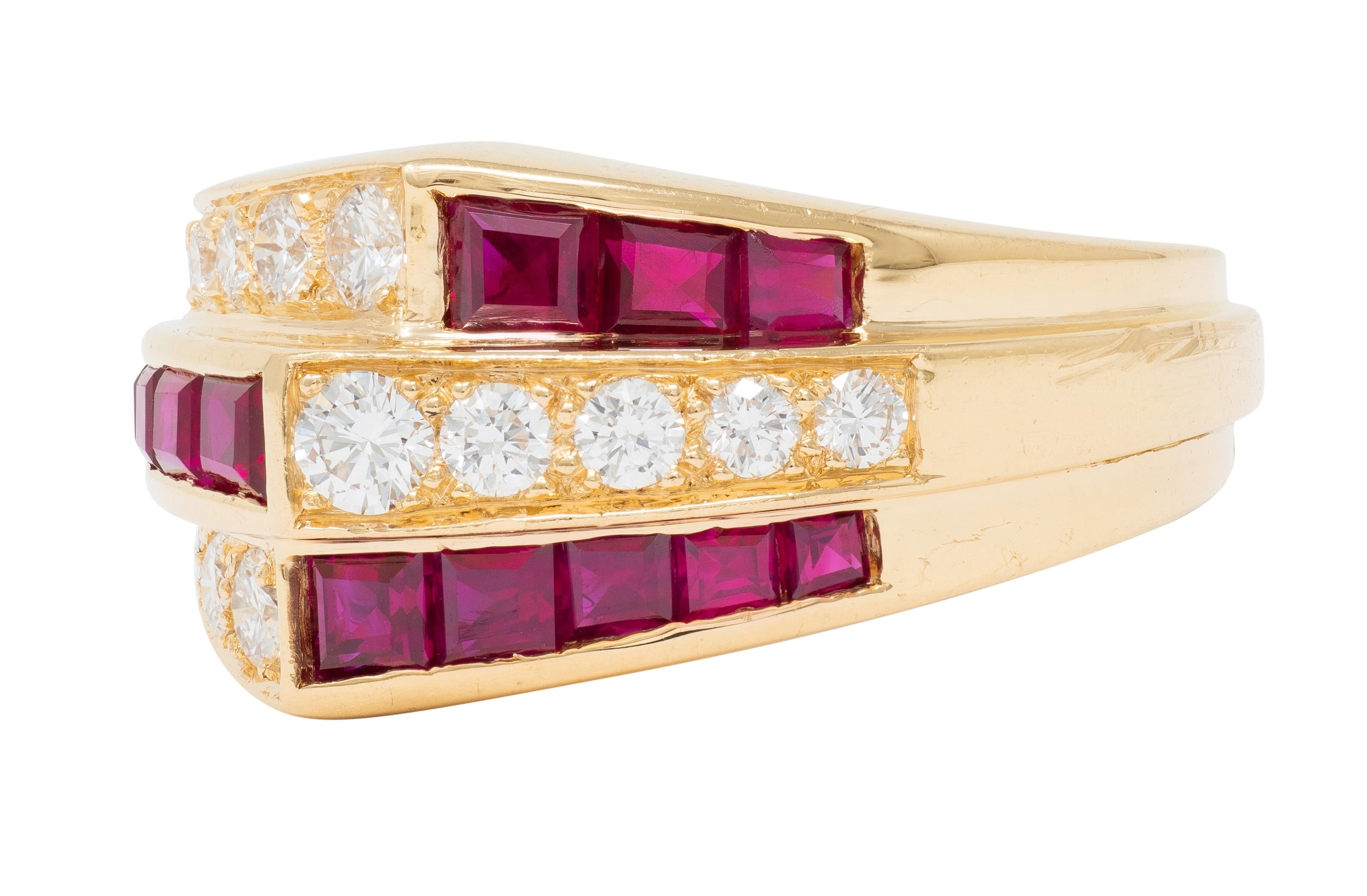 Oscar Heyman 1980's Ruby Diamond 18 Karat Yellow Gold Vintage Channel Band Ring