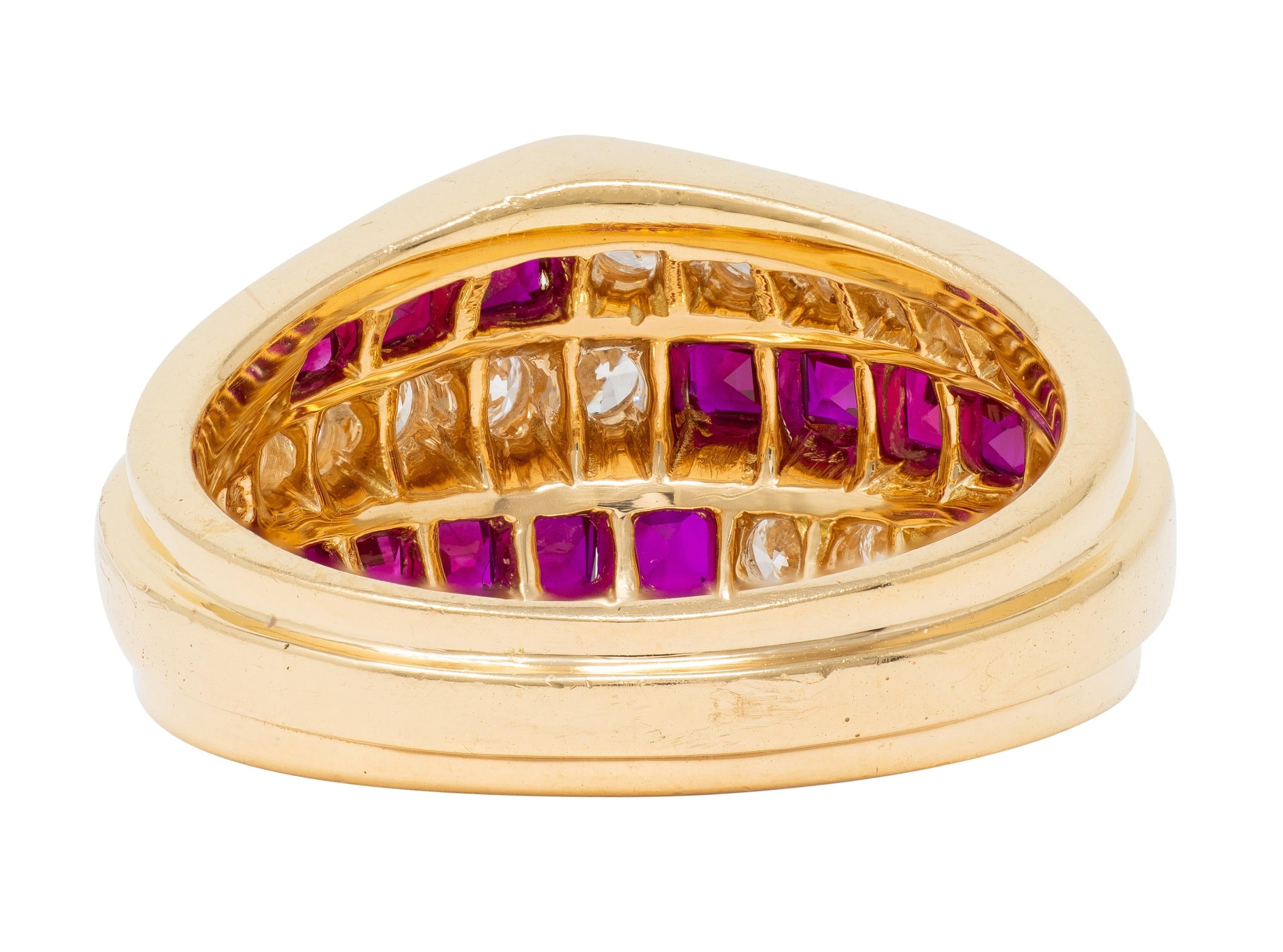 Oscar Heyman 1980's Ruby Diamond 18 Karat Yellow Gold Vintage Channel Band Ring