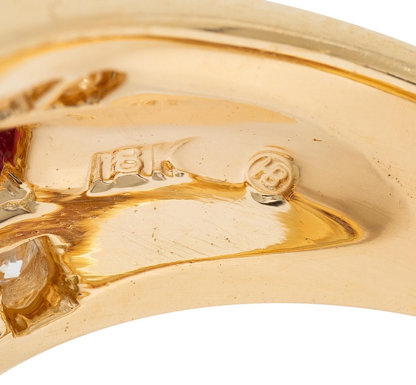 Oscar Heyman 1980's Ruby Diamond 18 Karat Yellow Gold Vintage Channel Band Ring