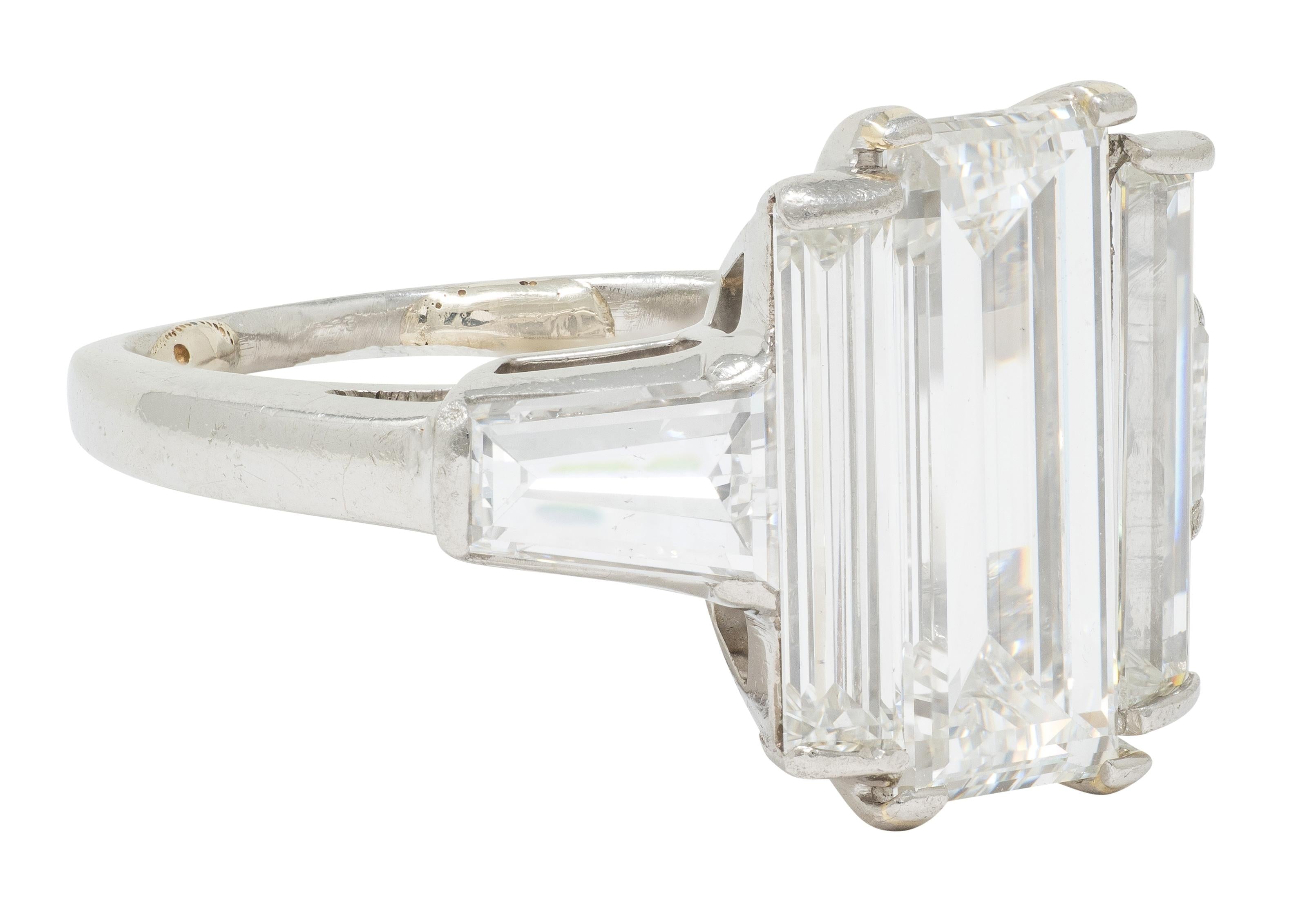 Mid-Century 4.03 CTW Diamond Platinum Vintage Three Stone Engagement Ring GIA