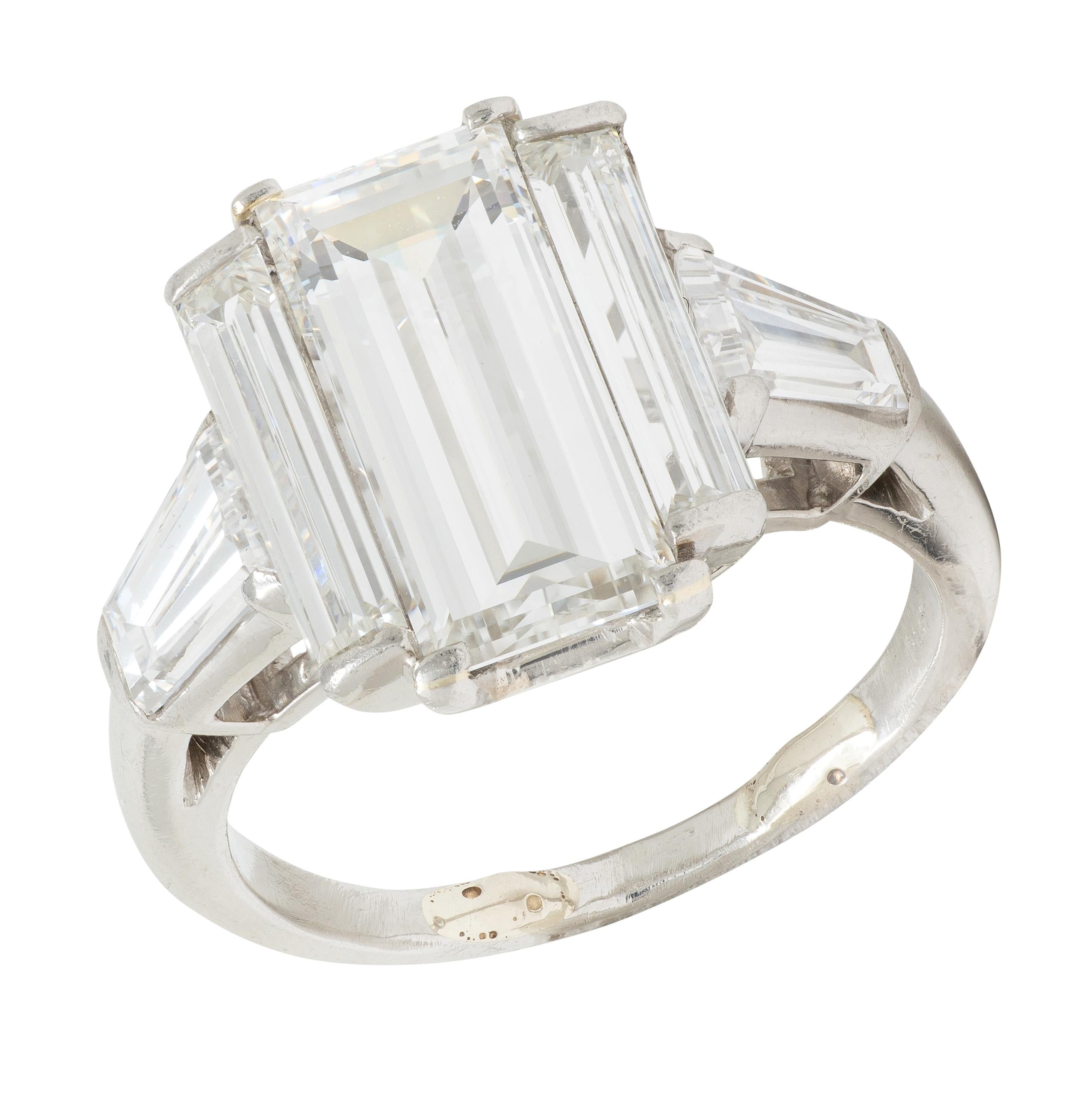 Mid-Century 4.03 CTW Diamond Platinum Vintage Three Stone Engagement Ring GIA