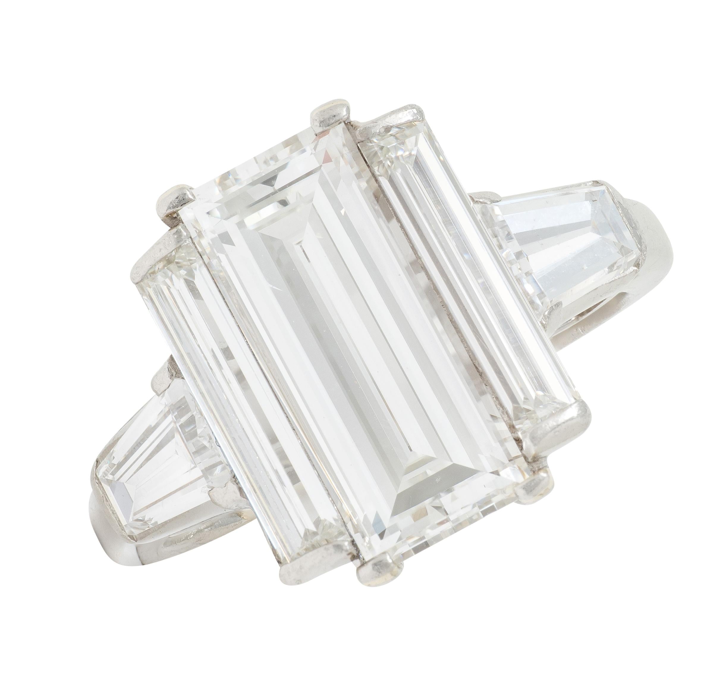 Mid-Century 4.03 CTW Diamond Platinum Vintage Three Stone Engagement Ring GIA