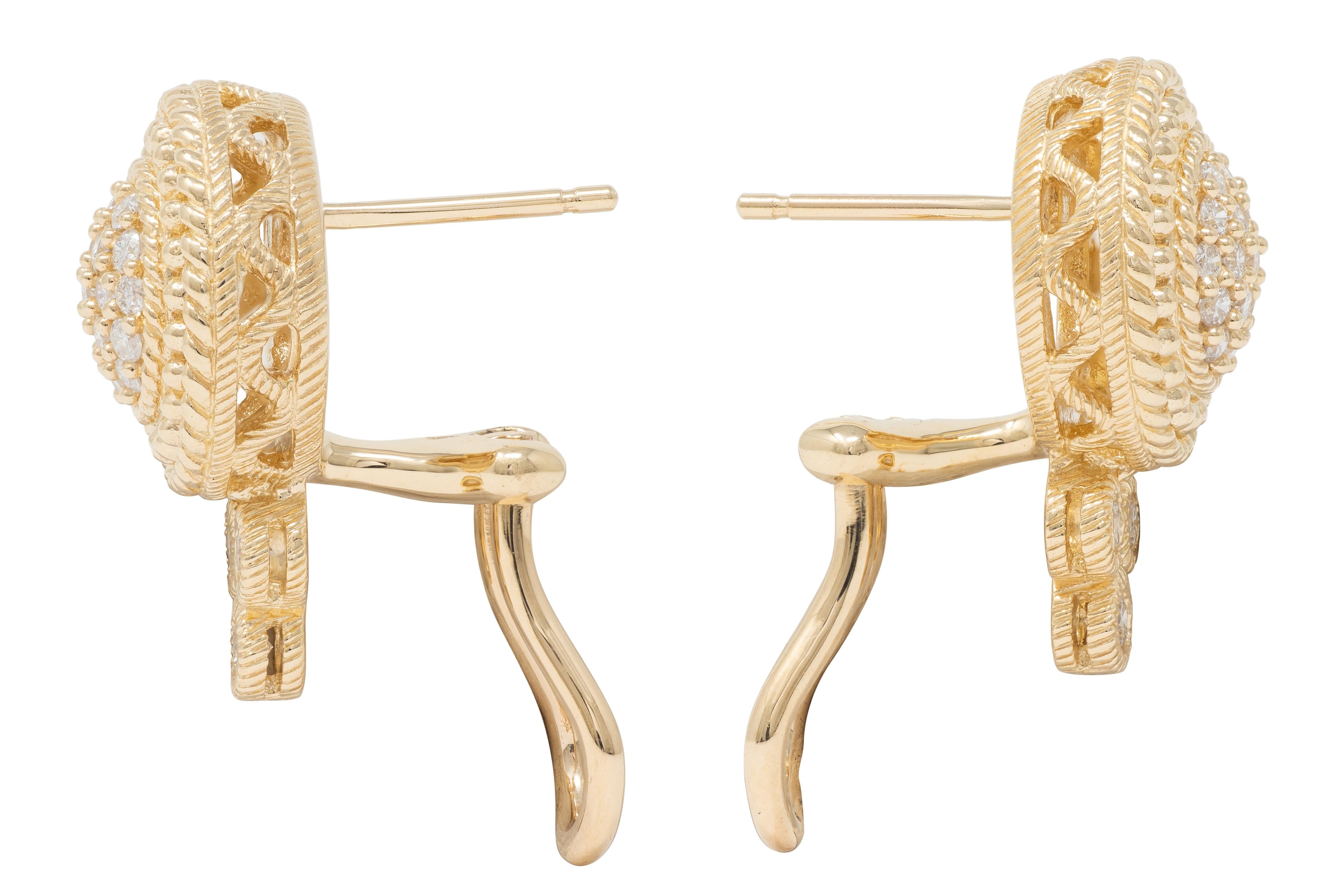 Judith Ripka 2000's Diamond 14 Karat Yellow Gold Cluster Earrings