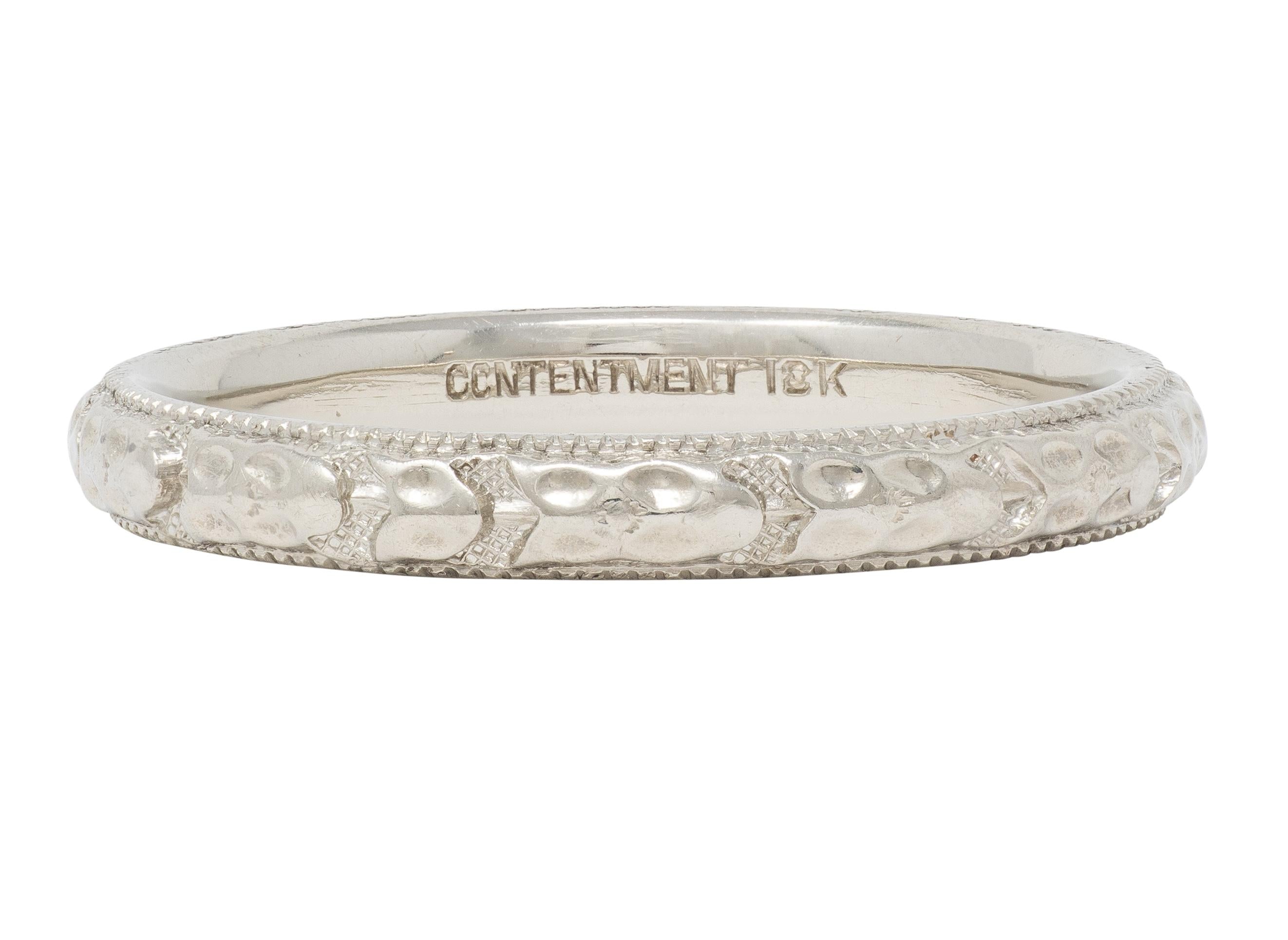Art Deco 18 Karat White Gold Vintage Orange Blossom Wedding Band Ring