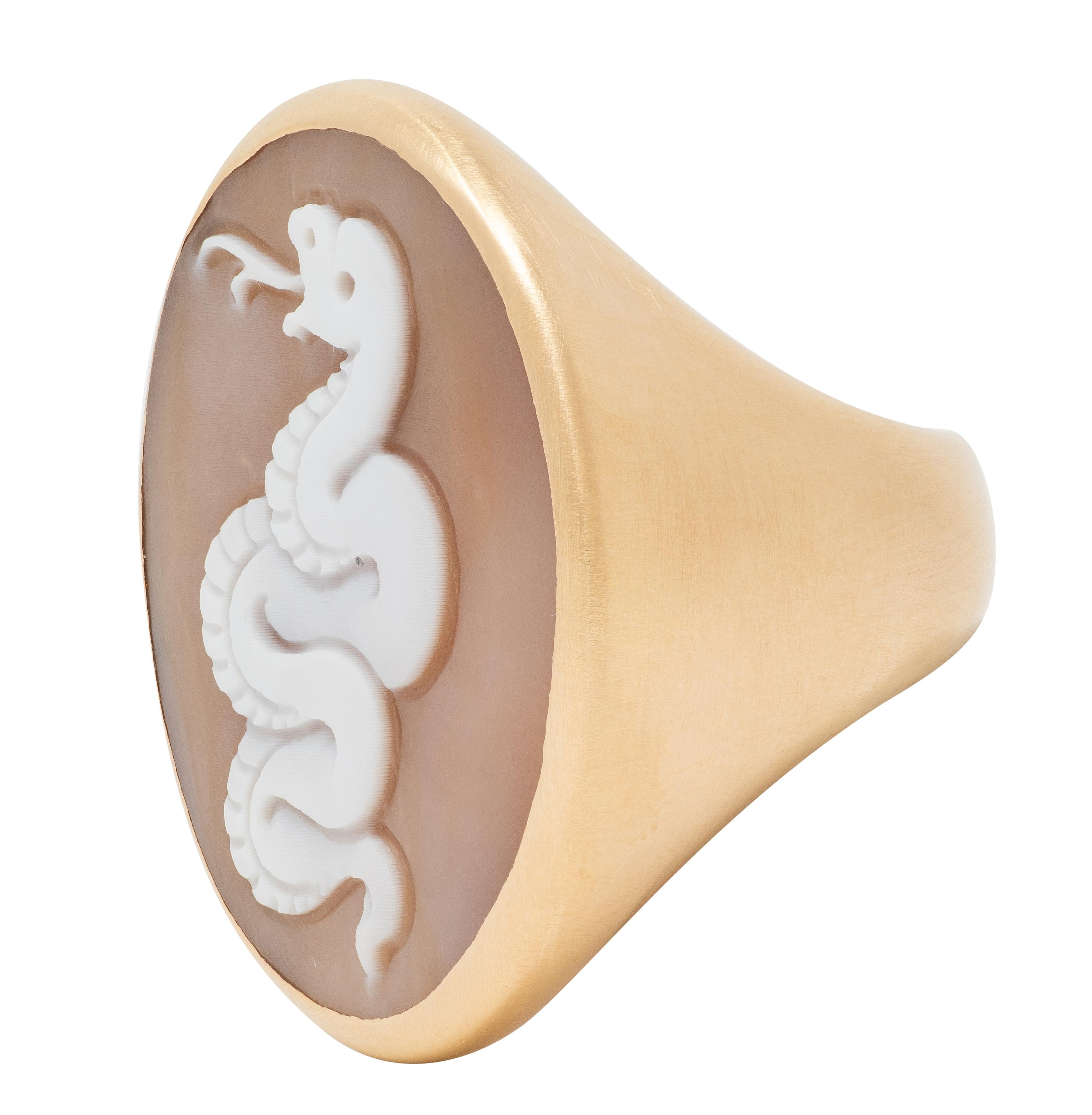 Pomellato Carved Shell 18 Karat Rose Gold Eva Snake Cameo Signet Ring