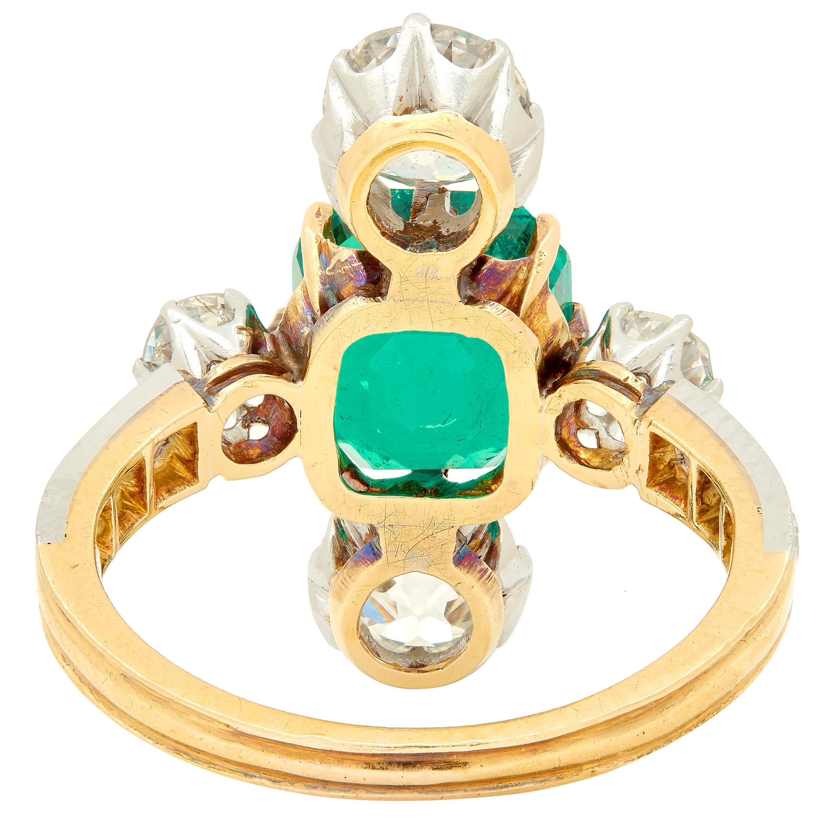 Edwardian 4.25 CTW Colombian Emerald Diamond Platinum 18K Gold Antique Ring AGL