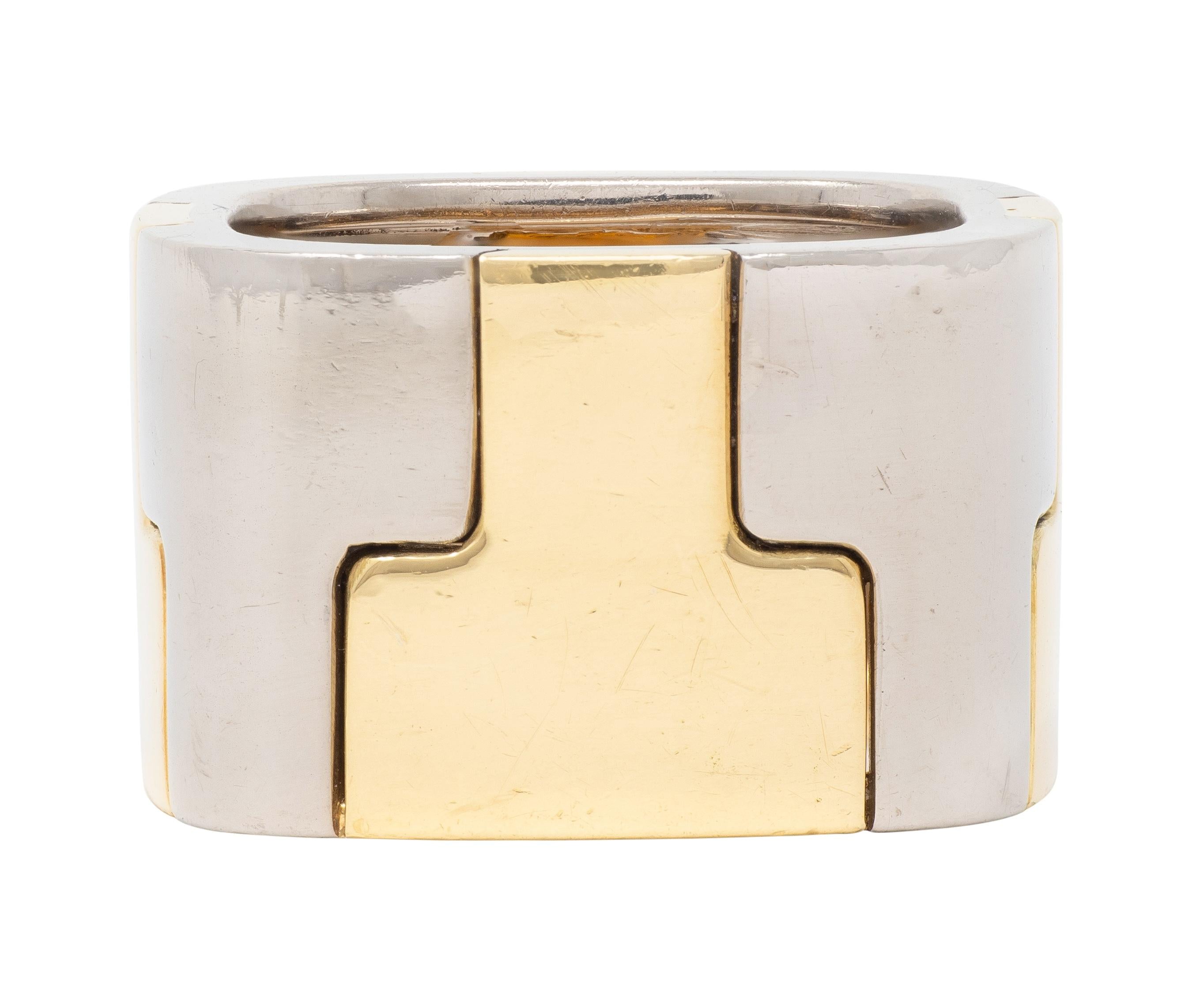 Gubelin by Paul Binder 1970's 18 Karat Two-Tone Gold Vintage T Puzzle Band Ring
