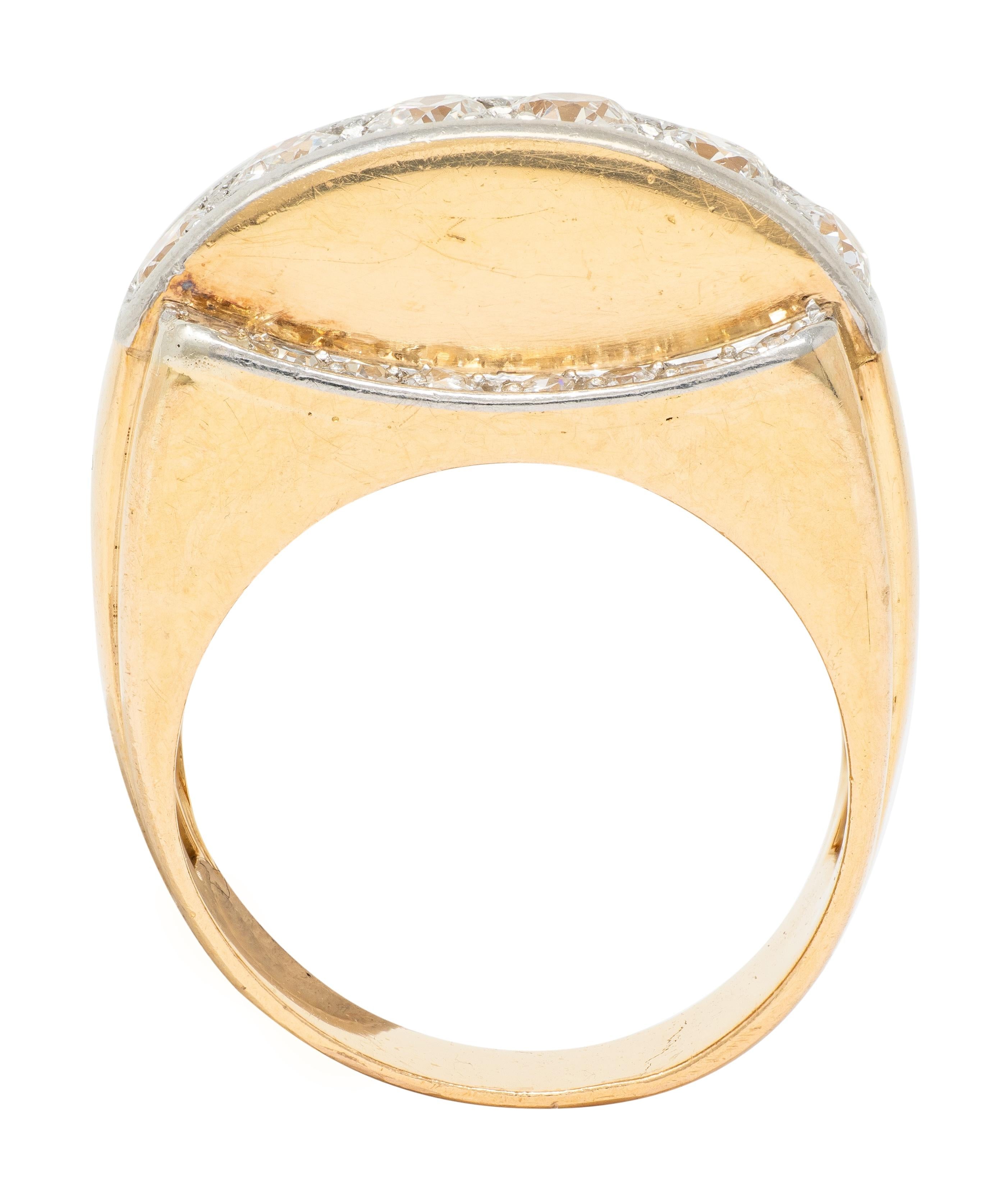 Art Deco 1.20 CTW Diamond Platinum 18K Yellow Gold Vintage Streamline Band Ring