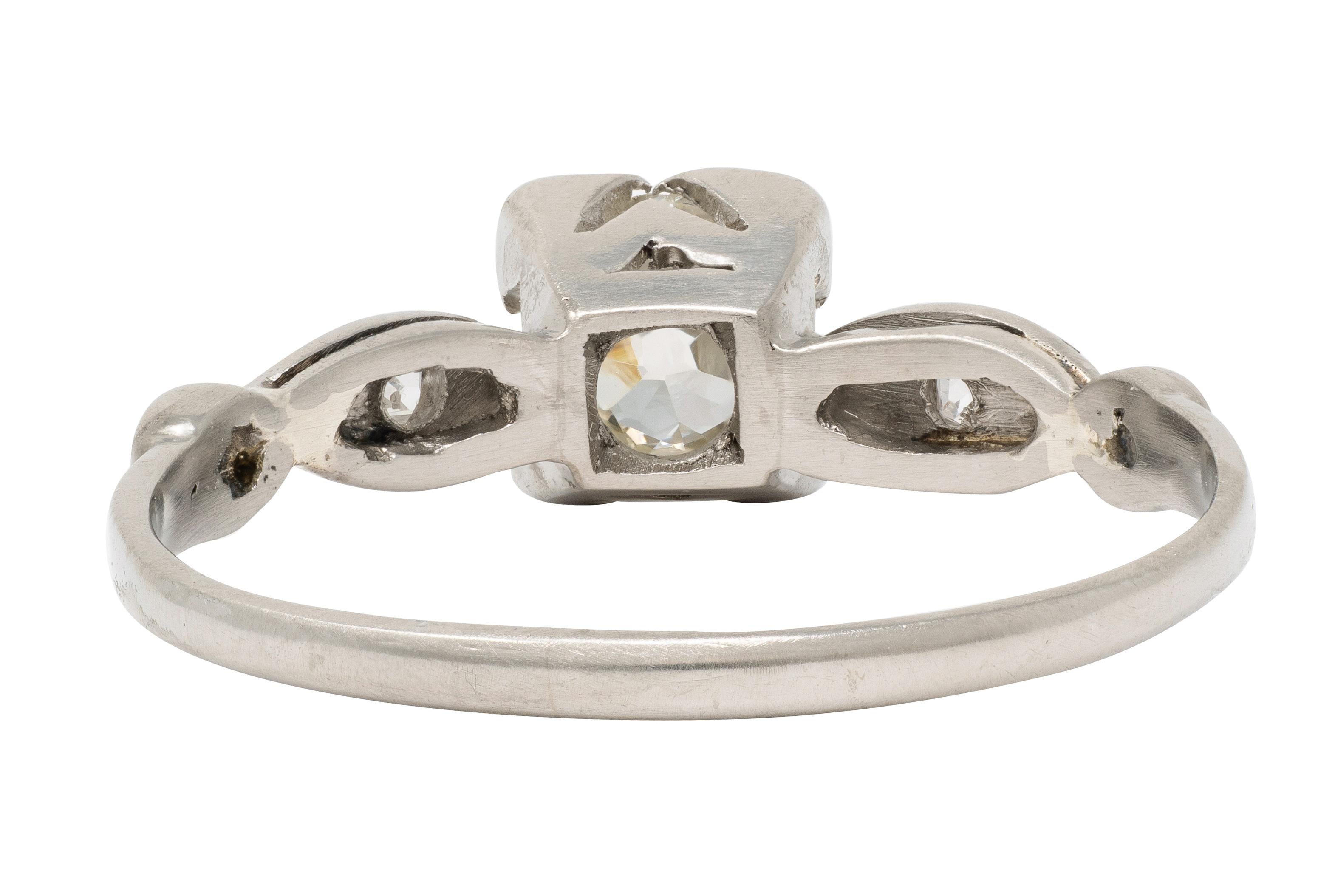 Retro 0.43 CTW Old Mine Diamond 18 Karat White Gold Vintage Engagement Ring