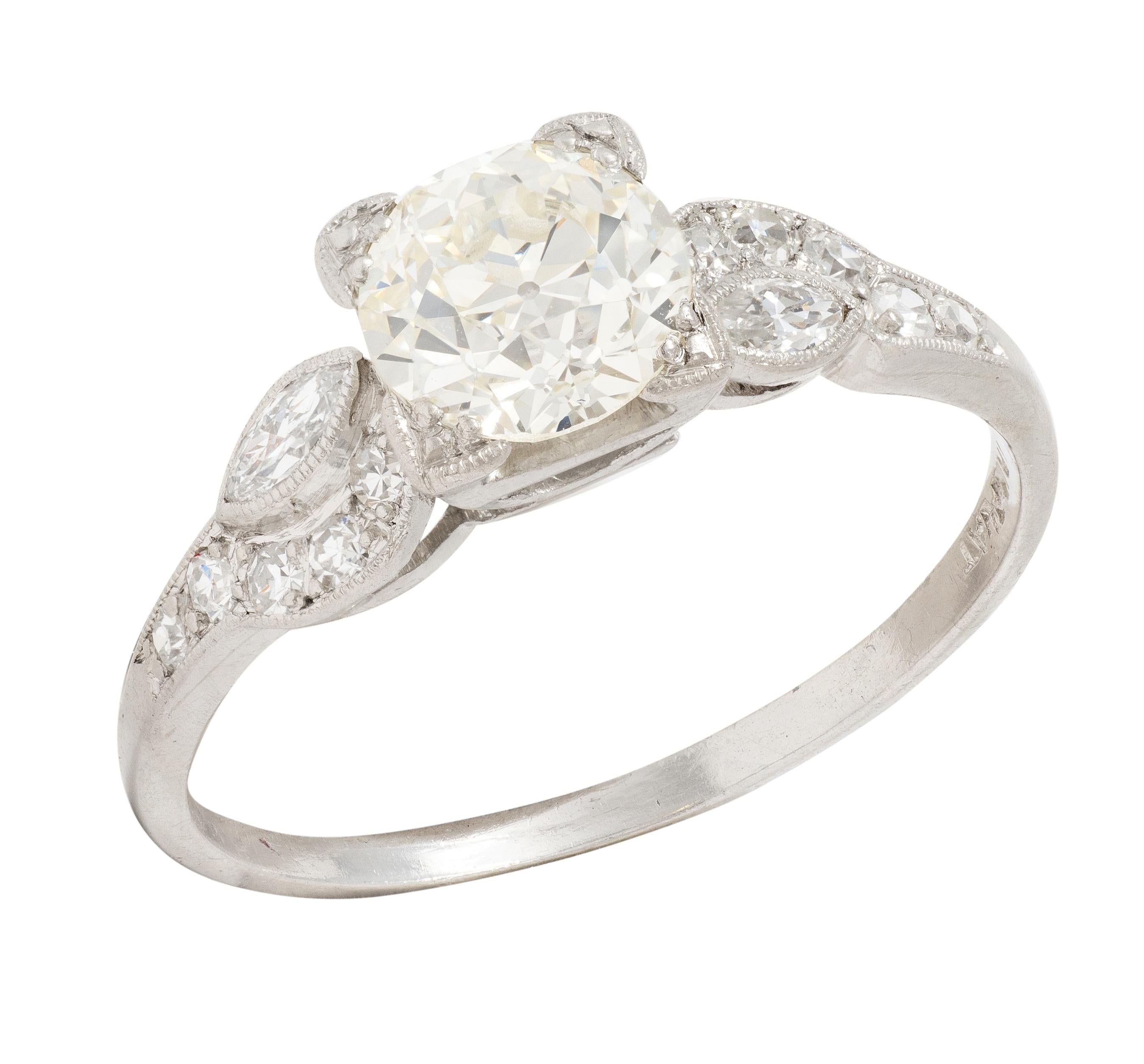 Art Deco Old European Cut Diamond Platinum Vintage Geometric Engagement Ring