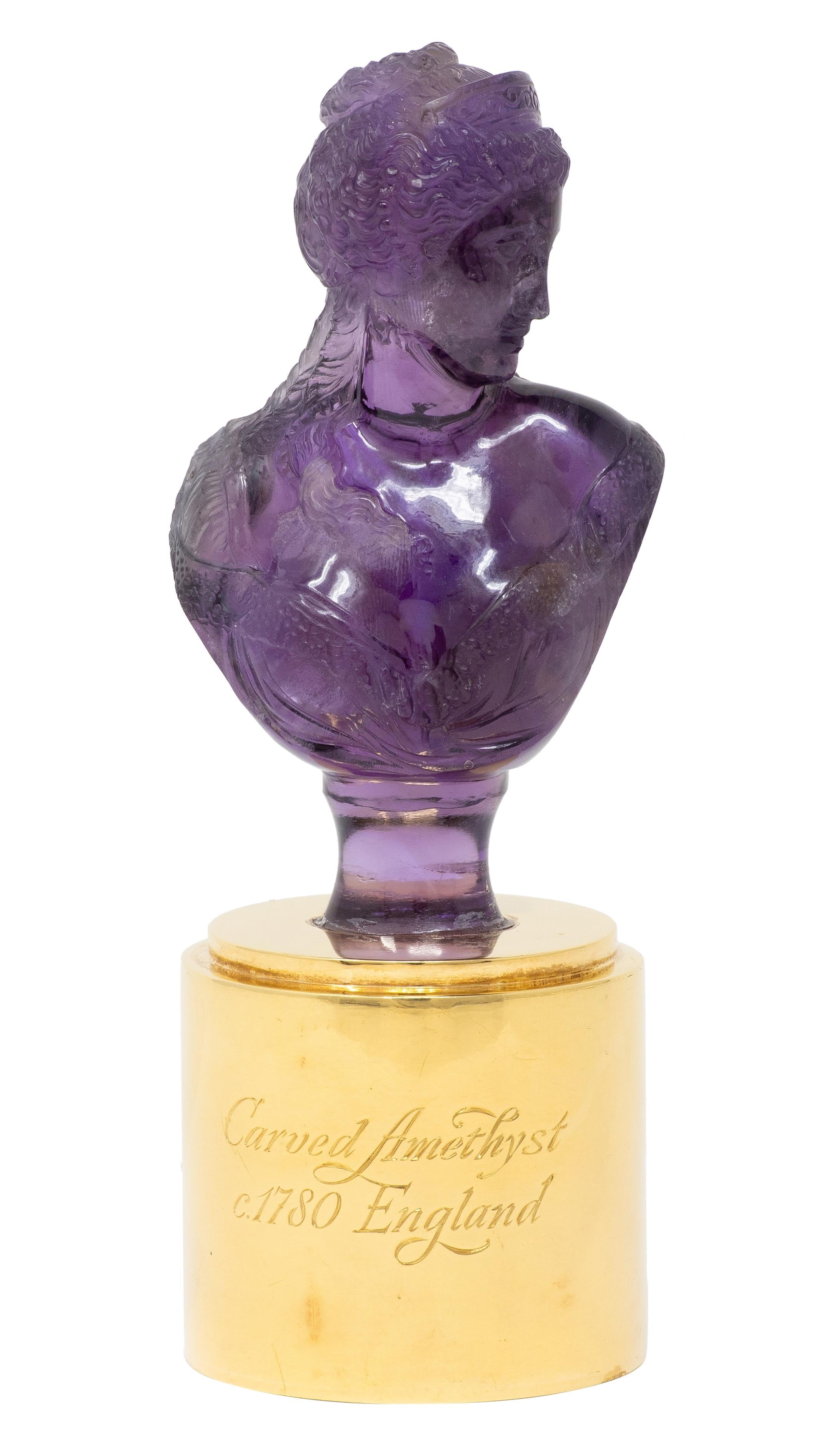 Vintage Bulgari Carved Amethyst 18 Karat Yellow Gold Decorative Bust Statue