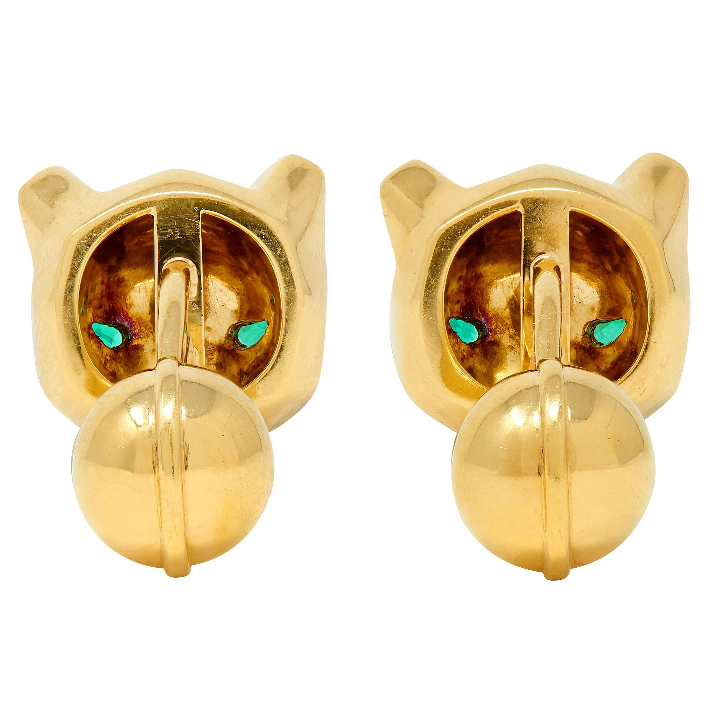 Cartier Emerald Onyx 18 Karat Yellow Gold Panther Cufflinks & Shirt Stud Set