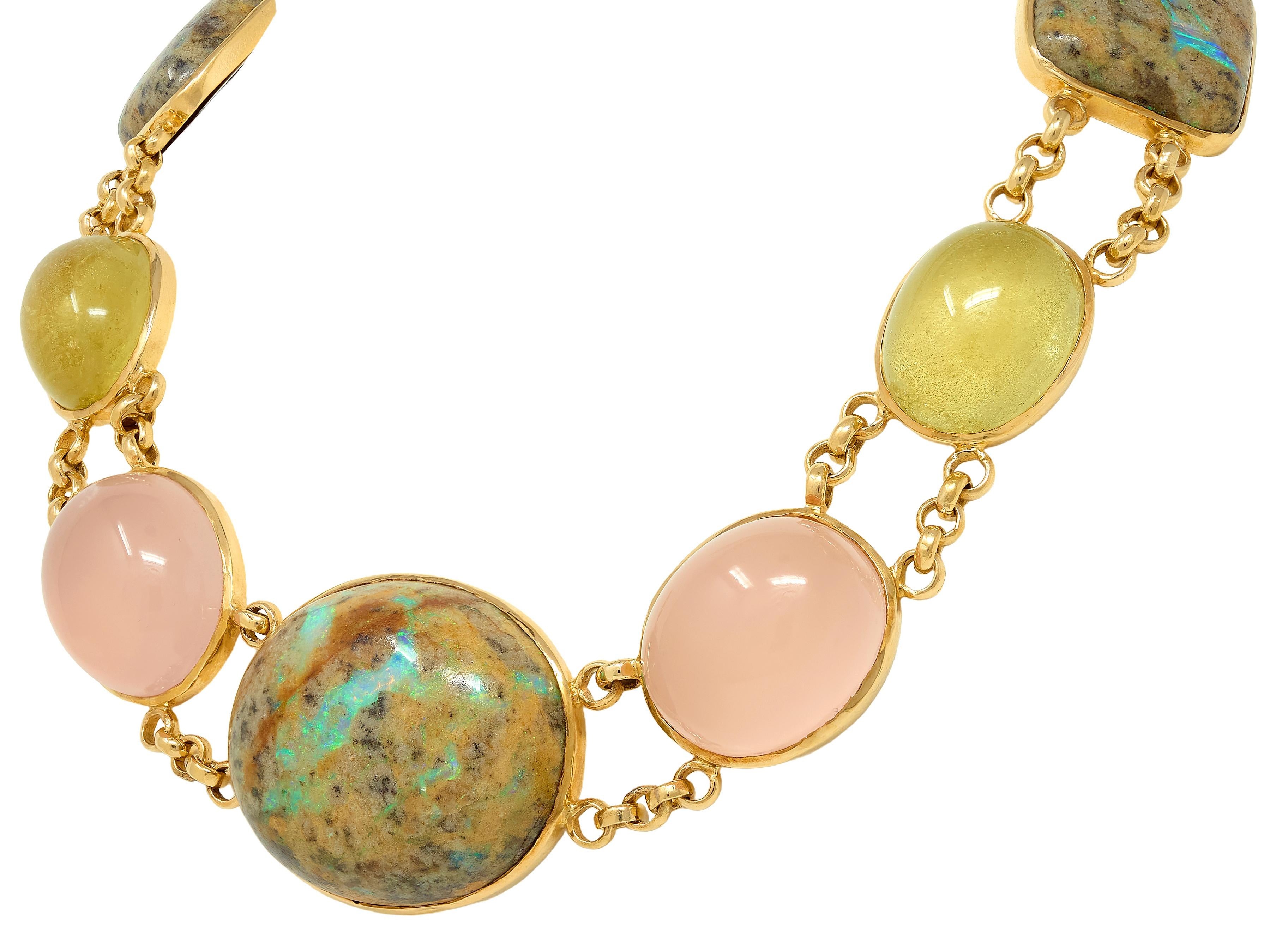 Laura Munder Multi-Gem Opal Cabochon 14 Karat Yellow Gold Station Necklace