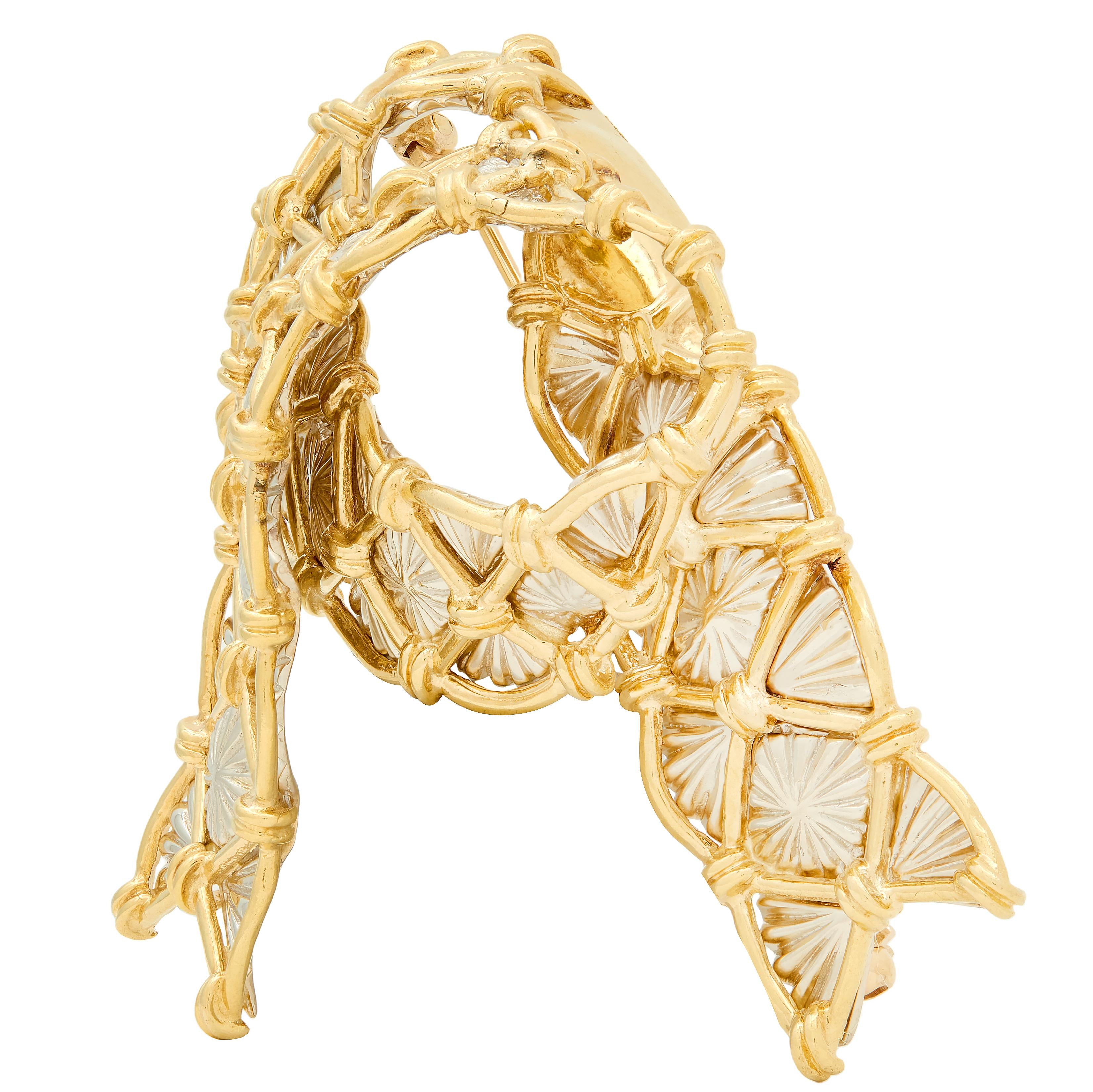 Cartier 1950's 18 Karat Two-Tone Yellow White Gold Vintage Ribbon Brooch