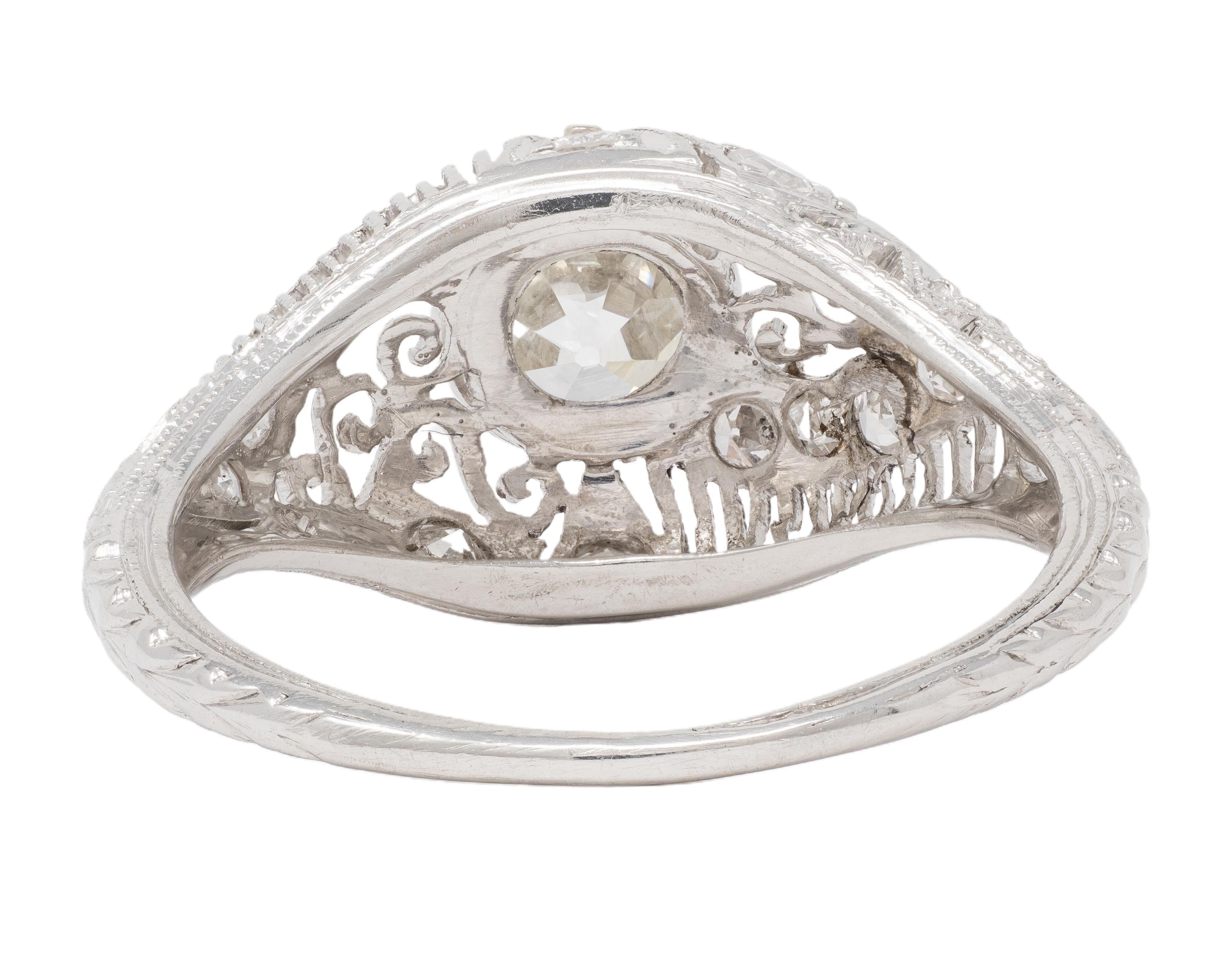 Edwardian 1.25 CTW Mine Diamond Platinum Scrolled Filigree Engagement Ring GIA