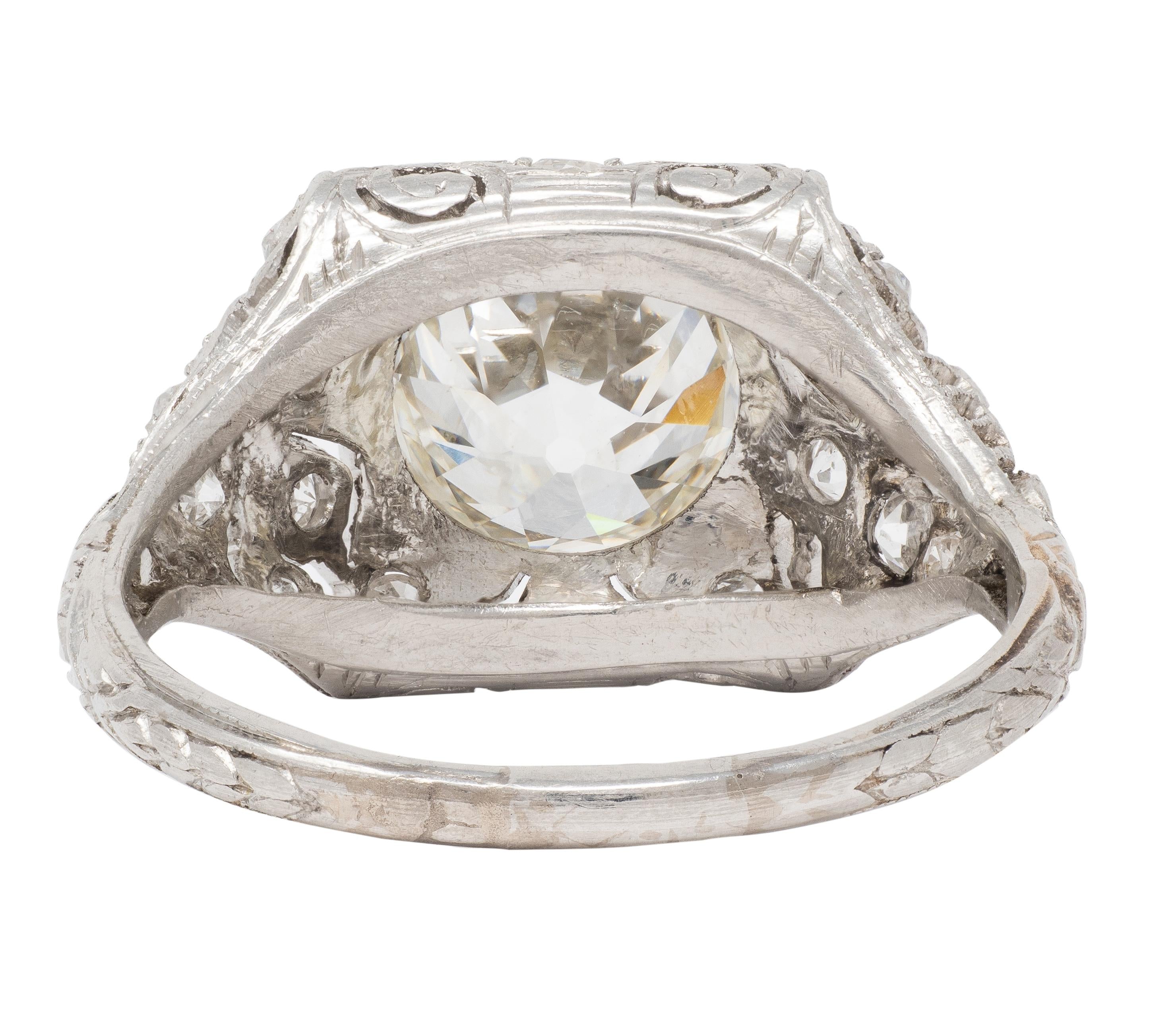 Art Deco 2.03 CTW Old European Diamond Platinum Foliate Vintage Engagement Ring