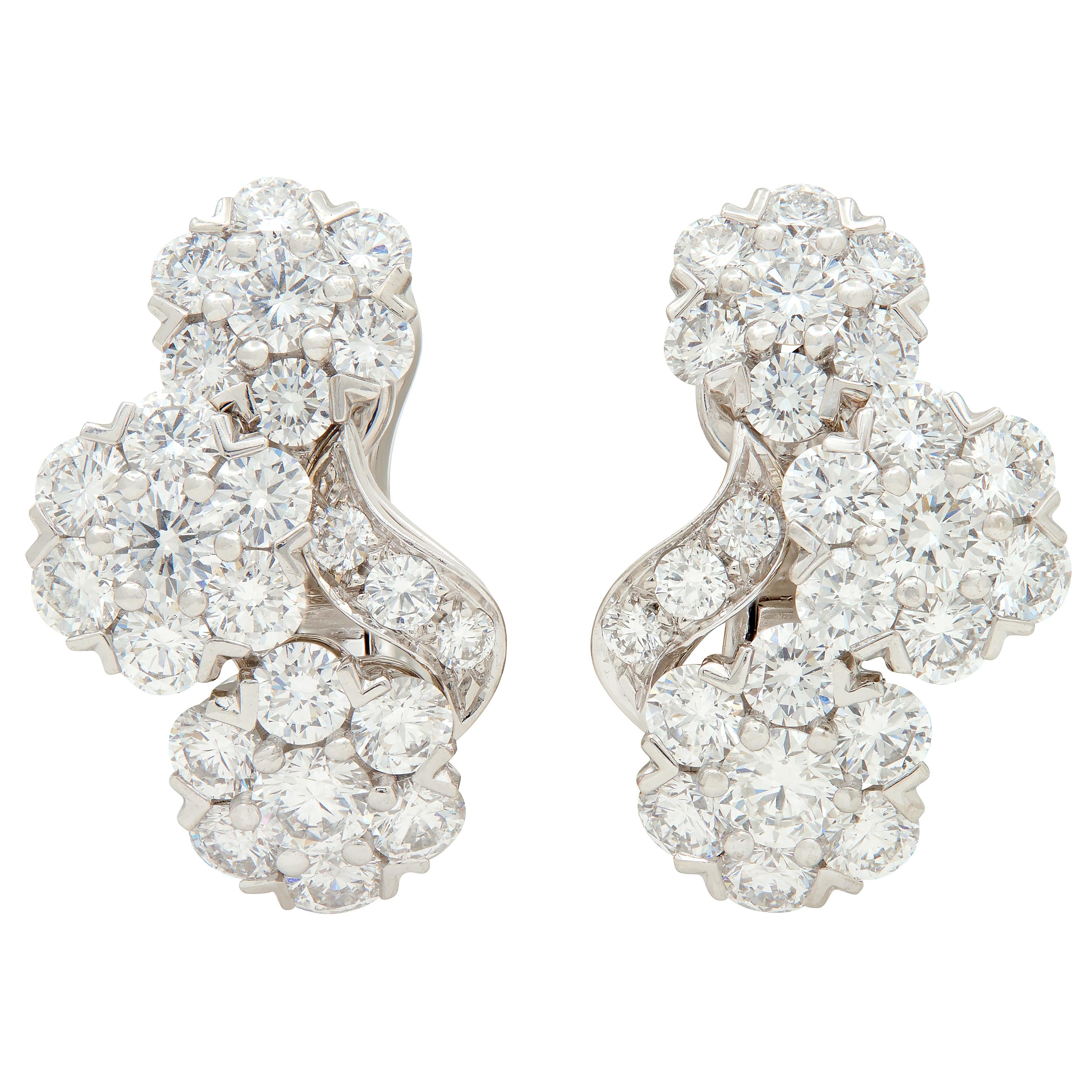 Van Cleef & Arpels 2000s Diamond Platinum Snowflake Cluster Ear-Clip Earrings