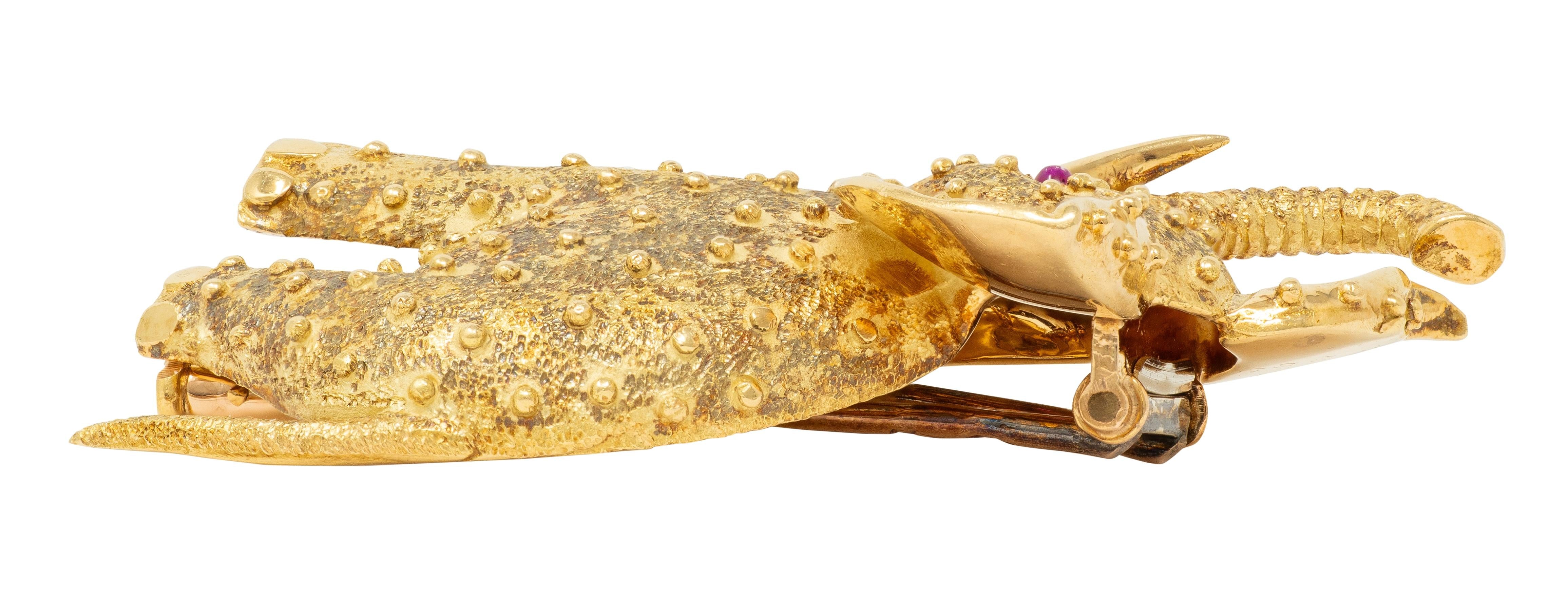 Cartier French 1960's Ruby 18 Karat Yellow Gold Vintage Elephant Brooch