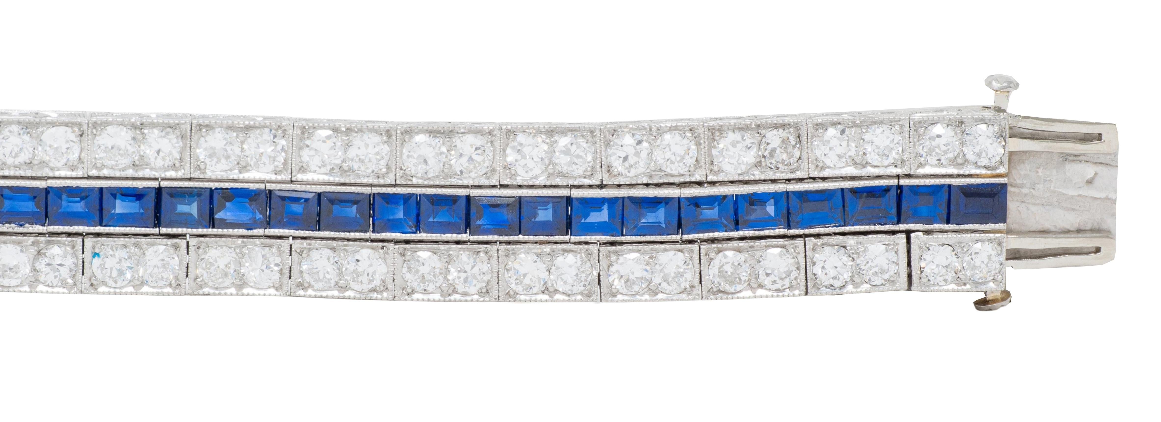 Art Deco 16.80 CTW Diamond Sapphire Platinum Foliate Vintage Line Bracelet