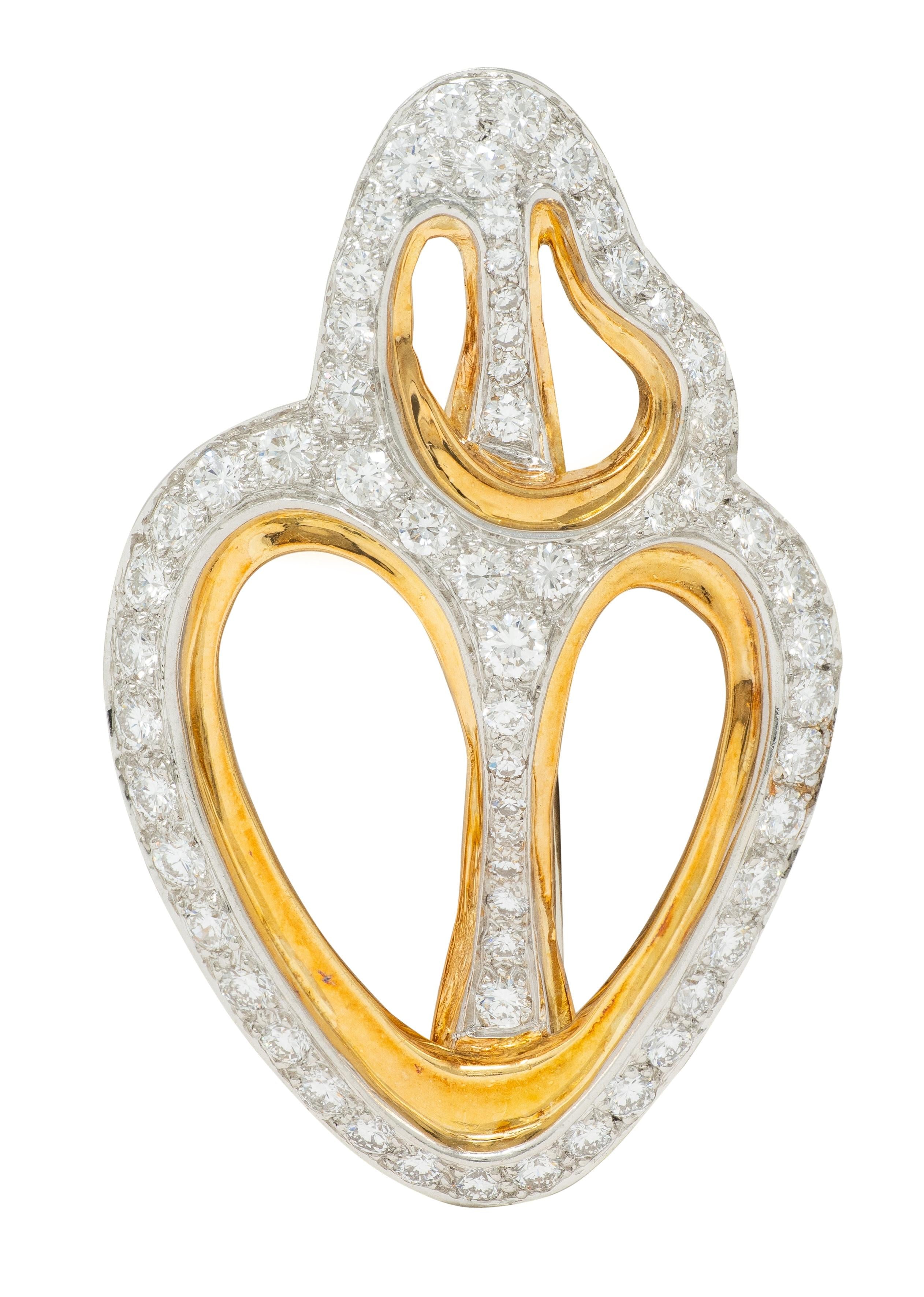 Angela Cummings Tiffany & Co. 1980 Diamond Platinum 18K Vintage Seashell Brooch