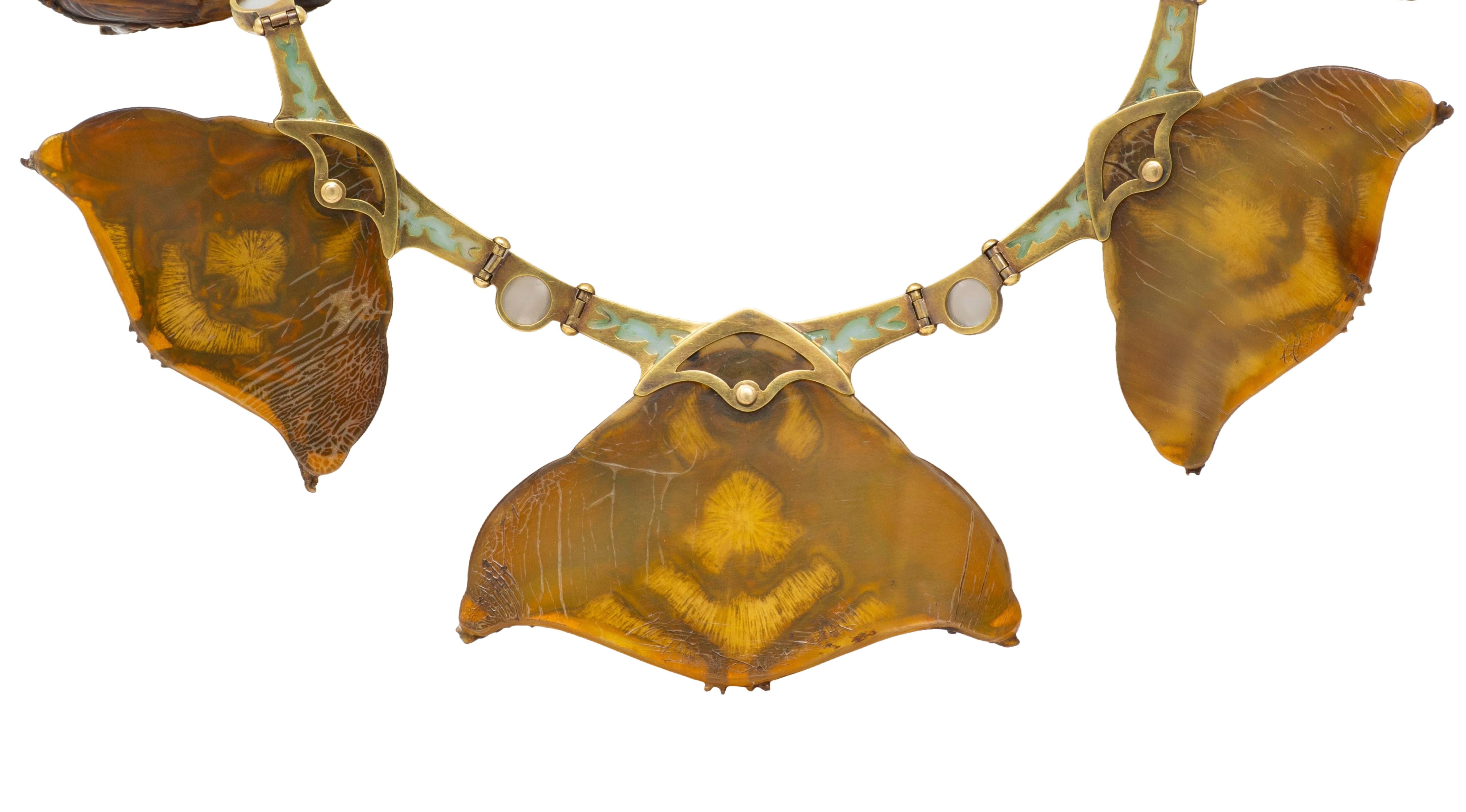 Lalique Moonstone Horn Enamel 18 Karat Yellow Gold Antique Stag Beetle Necklace