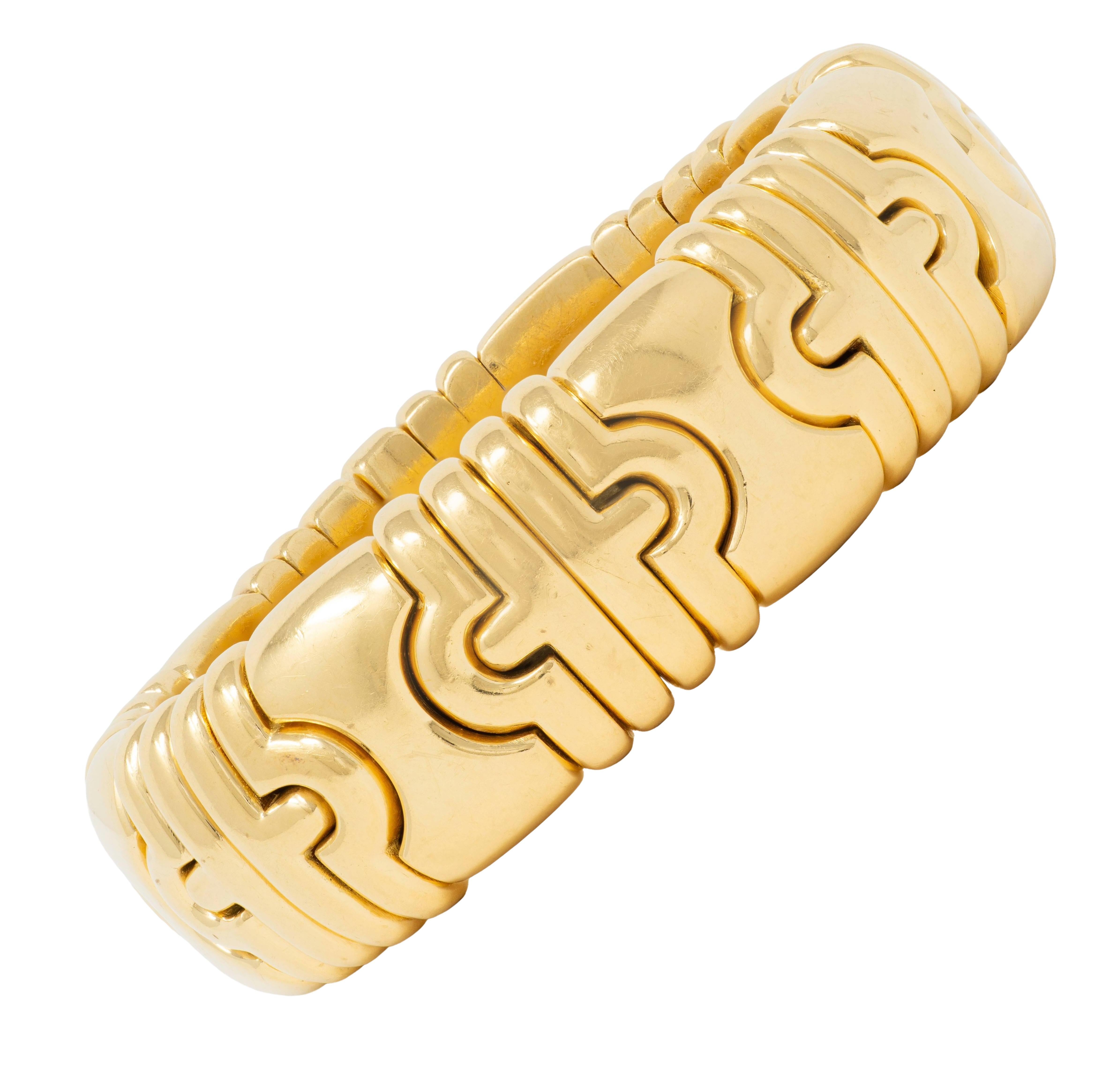 Bulgari 1980's 18 Karat Yellow Gold Wide Vintage Parentesi Tubogas Cuff Bracelet