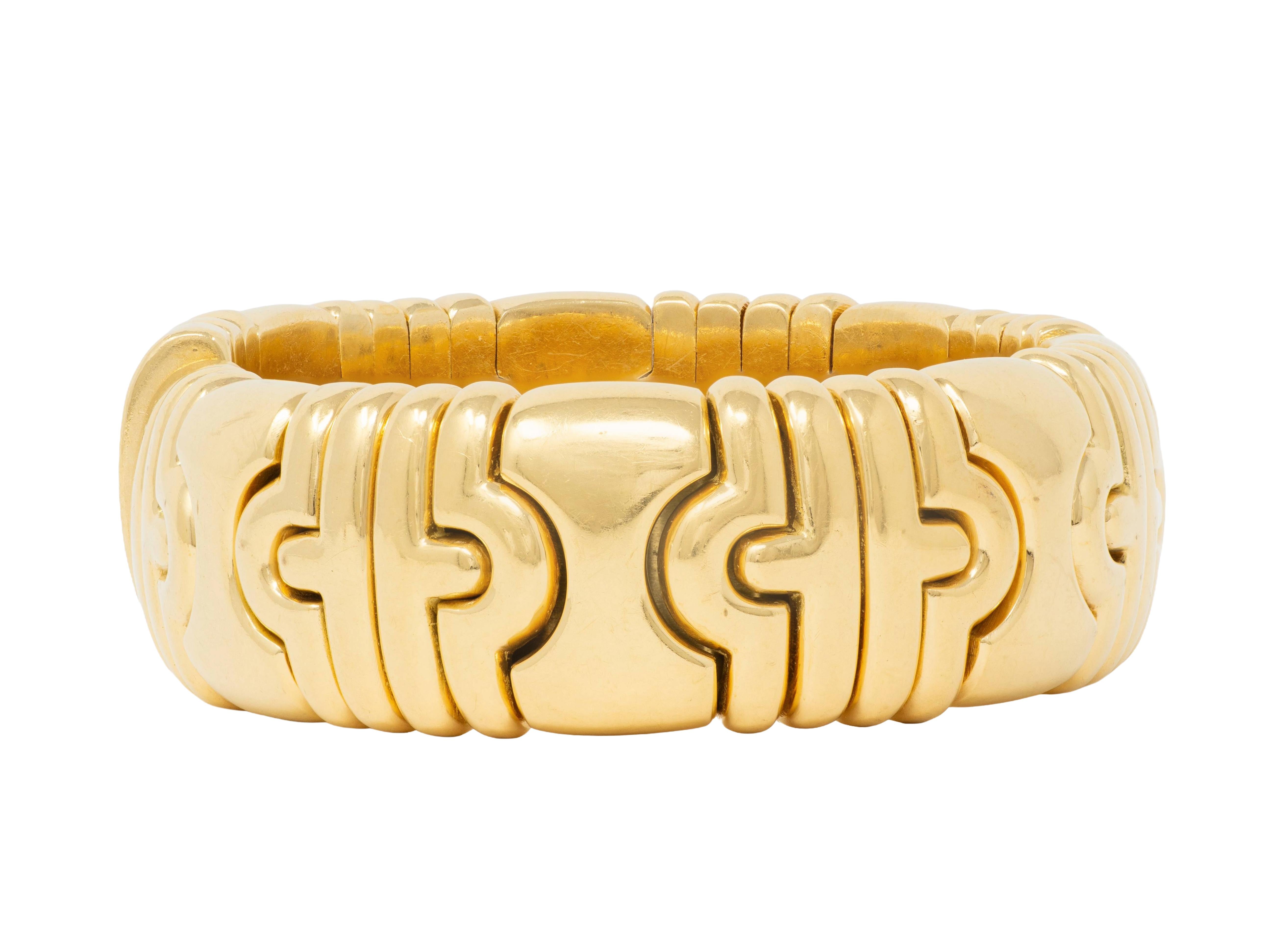 Bulgari 1980's 18 Karat Yellow Gold Wide Vintage Parentesi Tubogas Cuff Bracelet