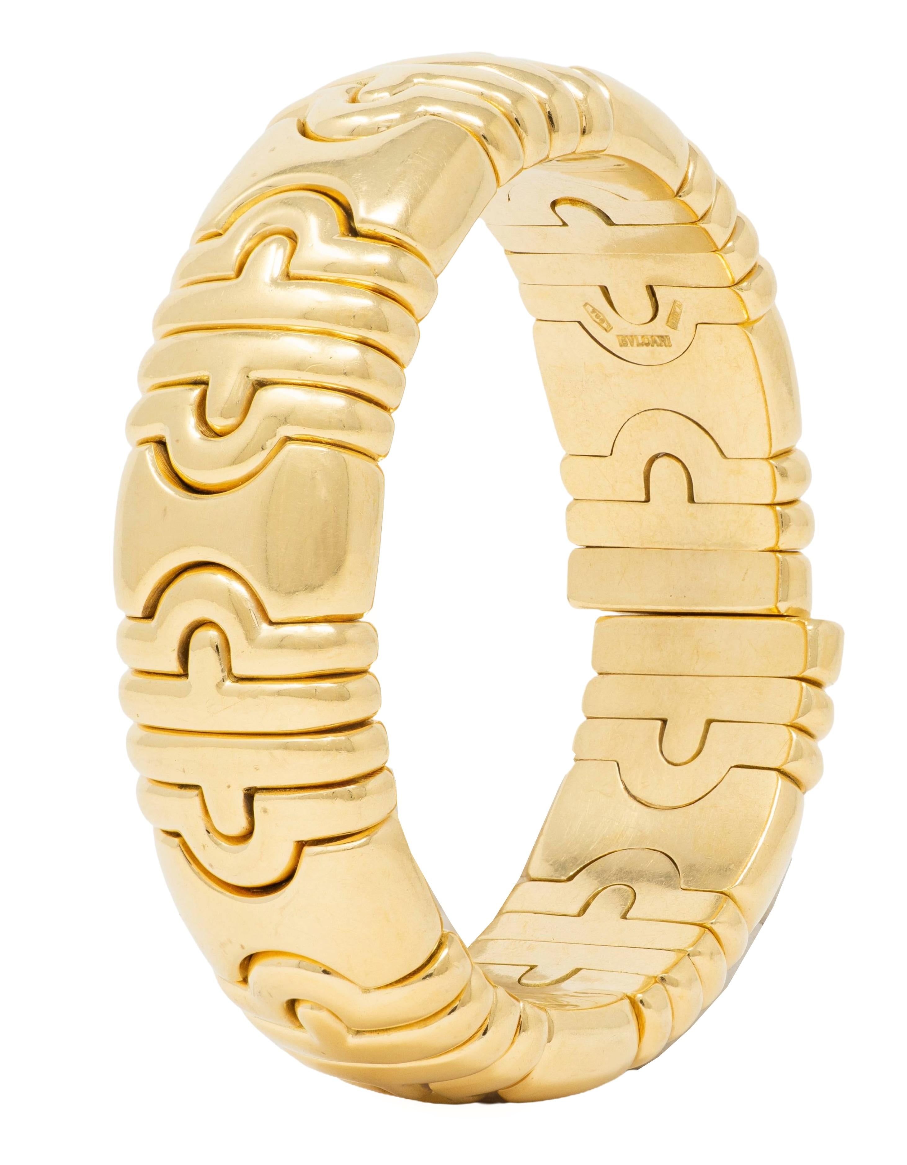Bulgari 1980's 18 Karat Yellow Gold Wide Vintage Parentesi Tubogas Cuff Bracelet