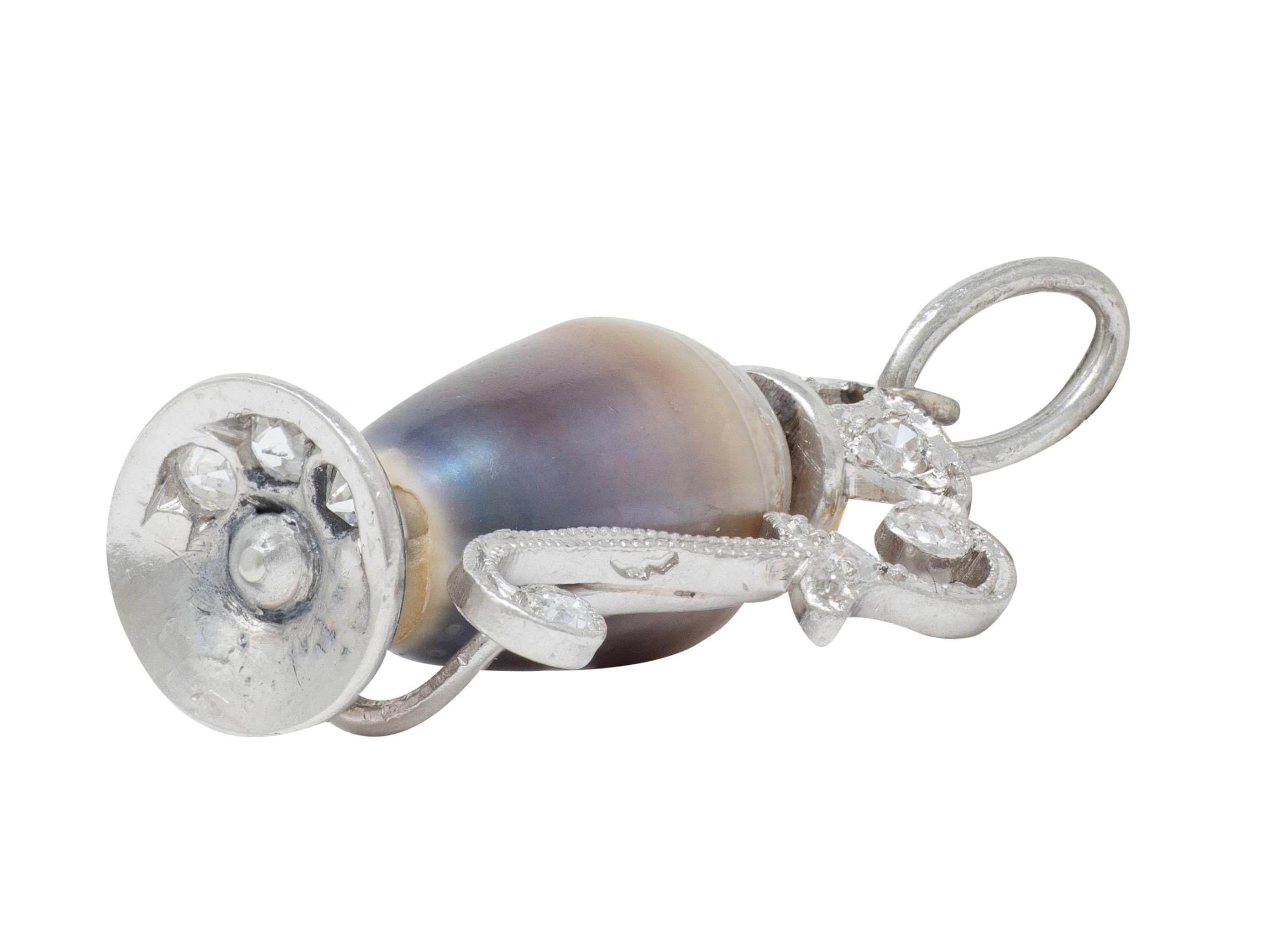 Early Art Deco Baroque Pearl Diamond Platinum 18K Gold Antique Pitcher Charm