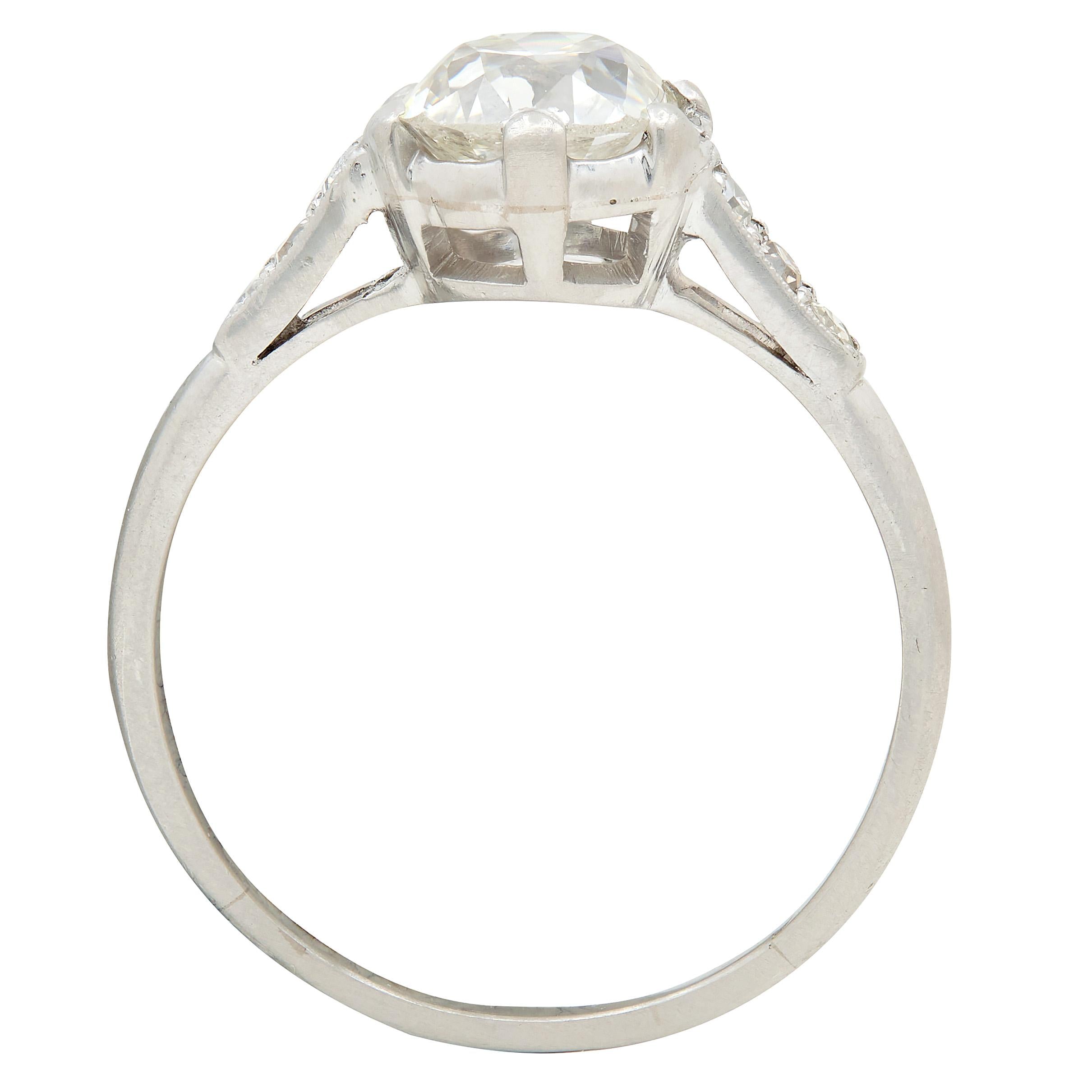 1930's Art Deco 1.34 CTW Old Mine Cut Diamond Platinum Vintage Engagement Ring