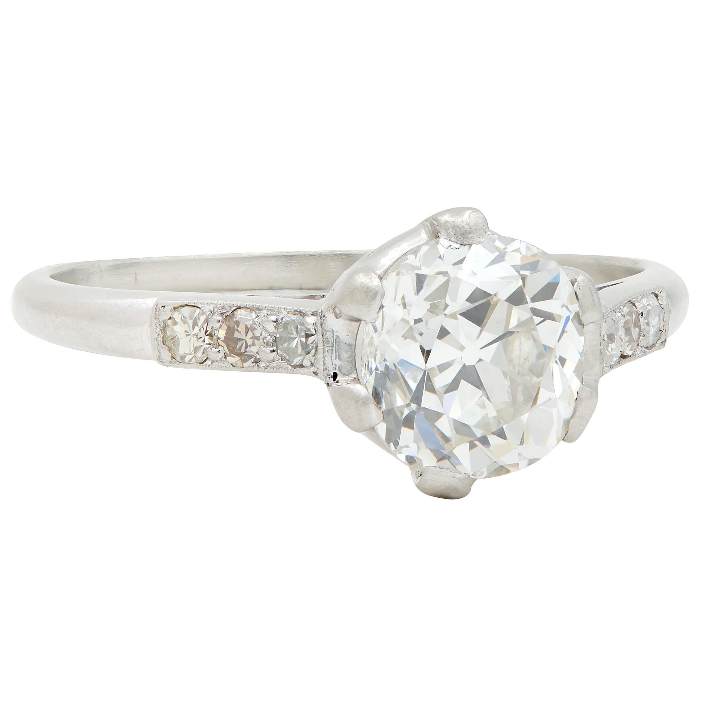 1930's Art Deco 1.34 CTW Old Mine Cut Diamond Platinum Vintage Engagement Ring