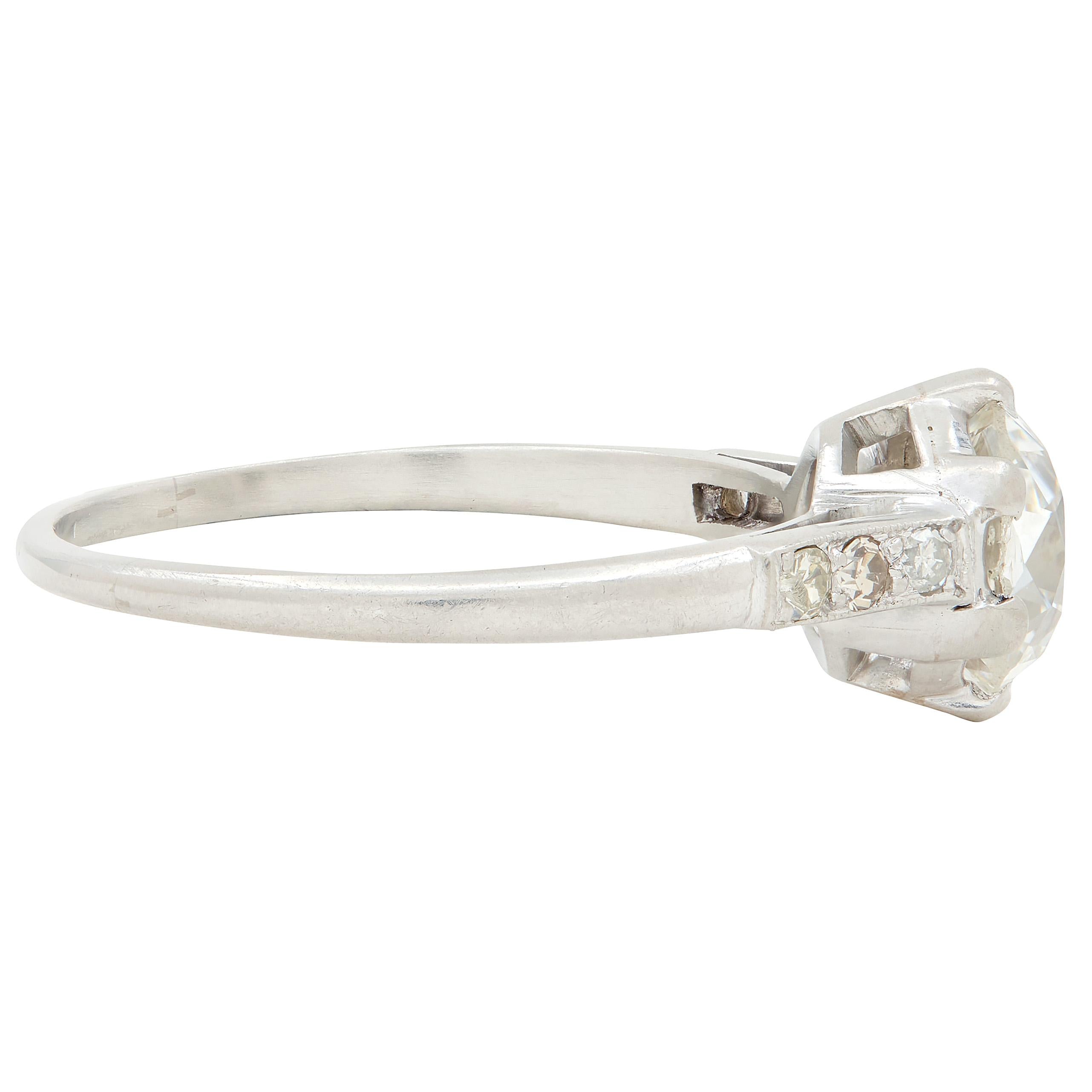 1930's Art Deco 1.34 CTW Old Mine Cut Diamond Platinum Vintage Engagement Ring