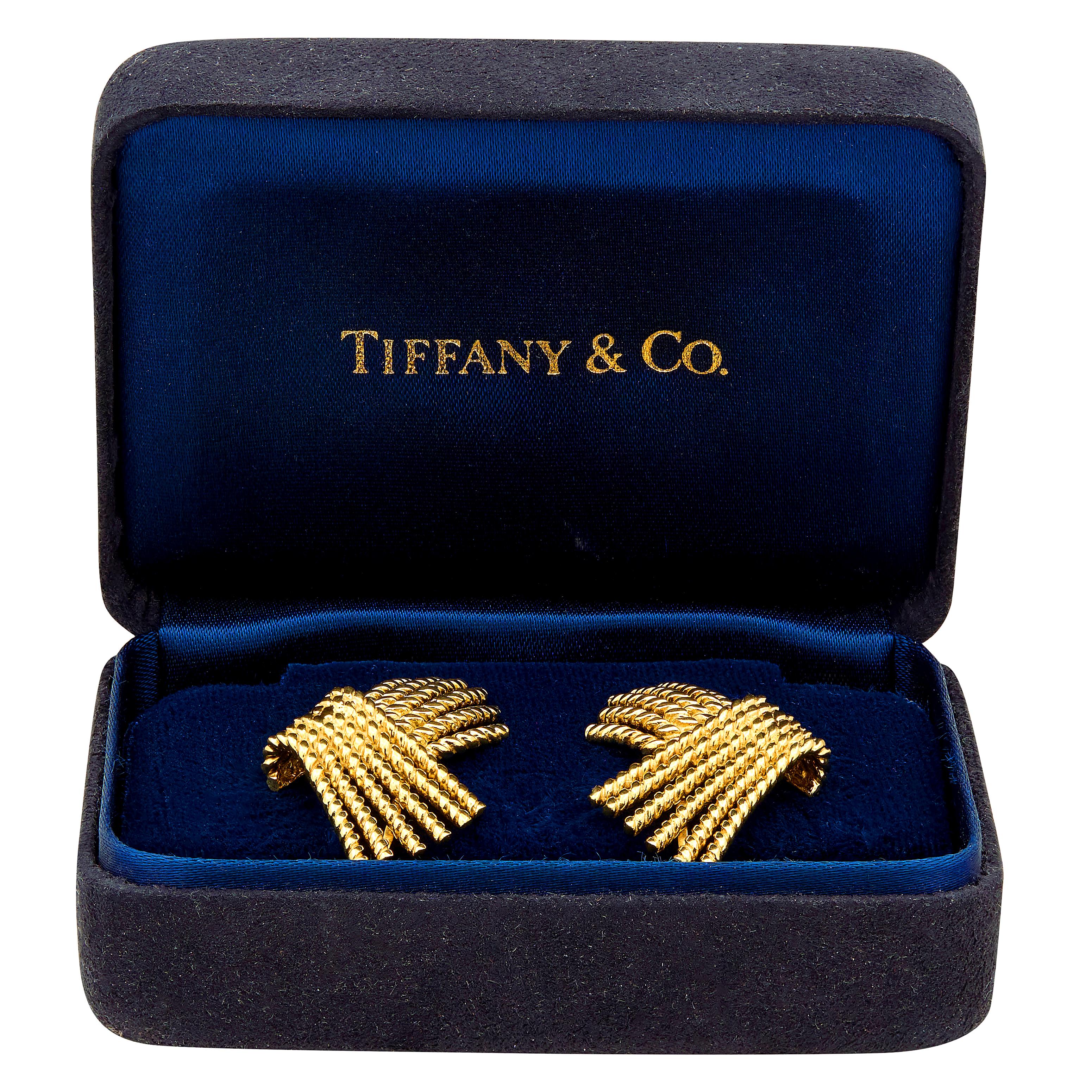 Schlumberger Tiffany & Co. 1960's 18K Yellow Gold Vintage Fanning Rope Earrings
