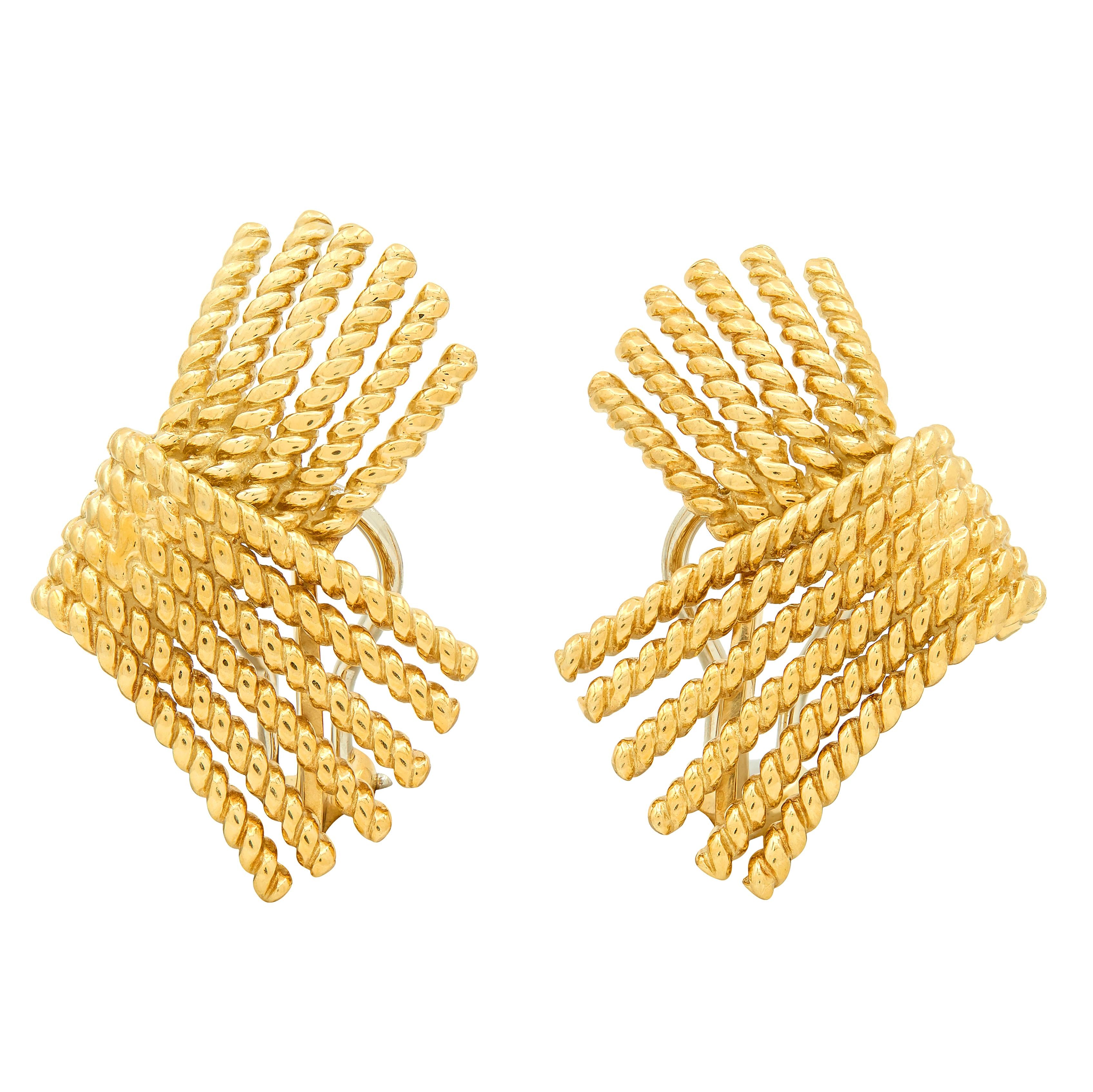 Schlumberger Tiffany & Co. 1960's 18K Yellow Gold Vintage Fanning Rope Earrings