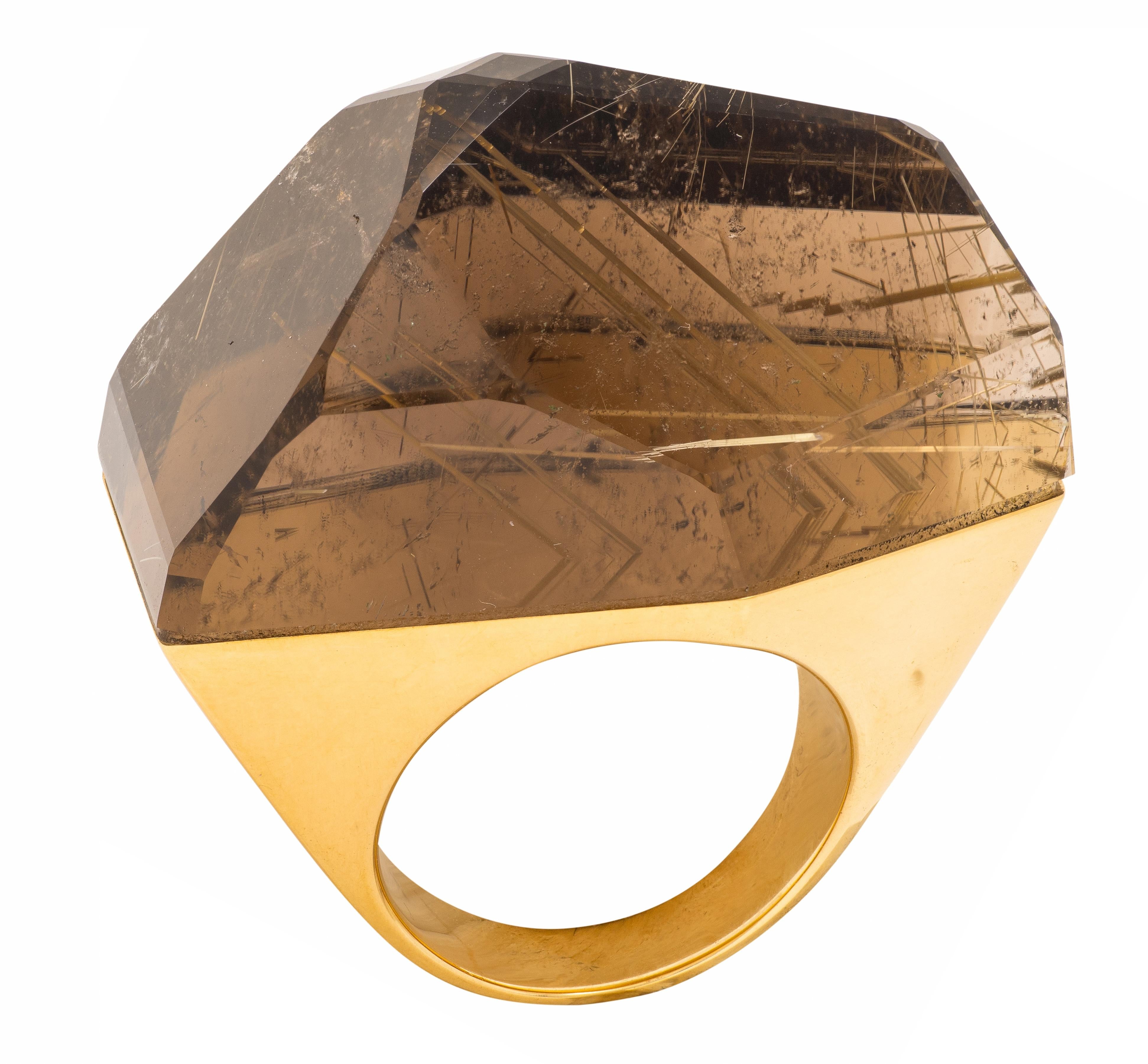 H. Stern Diane Von Furstenberg Rutilated Quartz 18 Karat Yellow Gold Power Ring