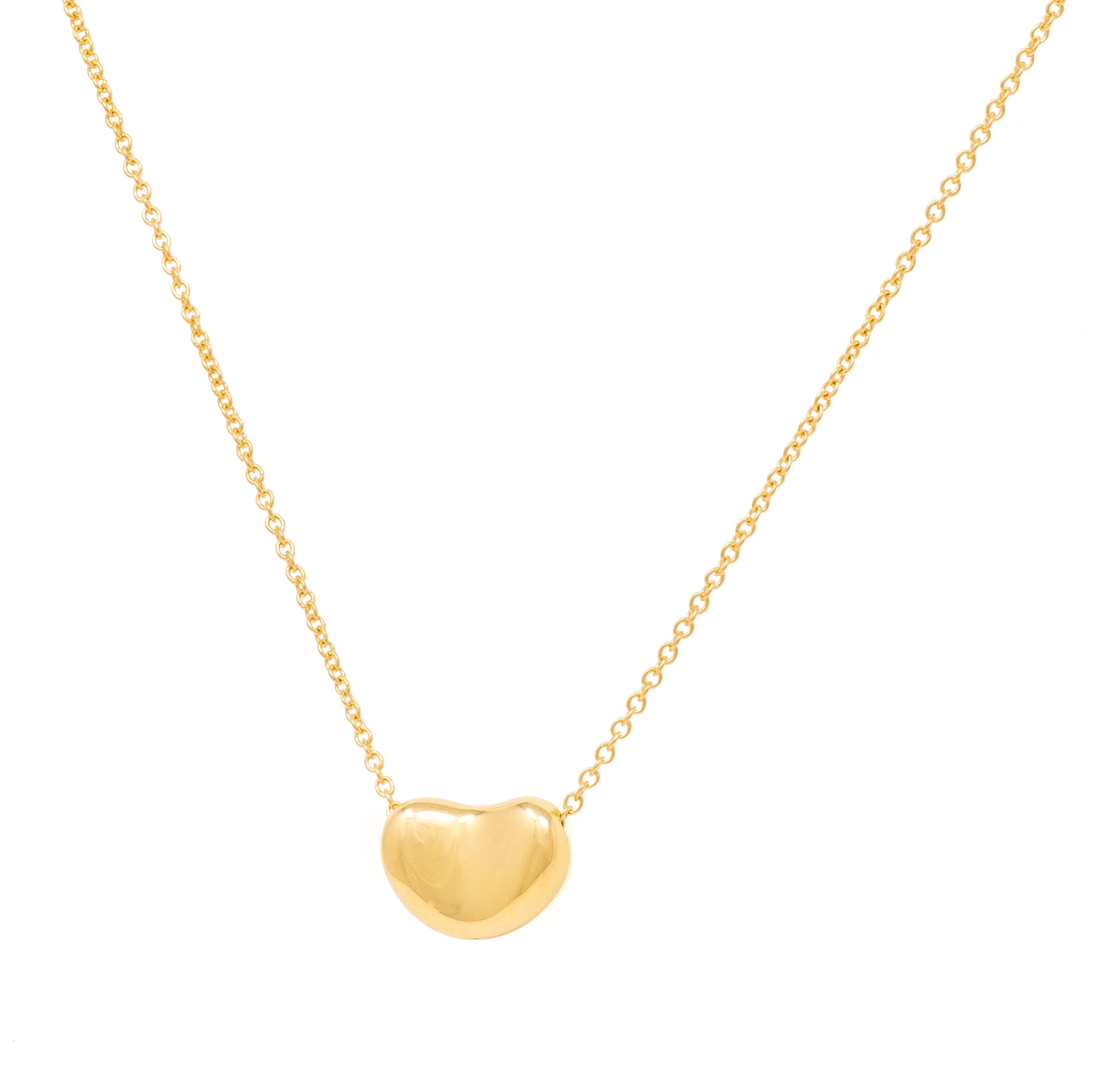 Elsa Peretti Tiffany & Co. 1990's 18 Karat Yellow Gold Bean Pendant Necklace