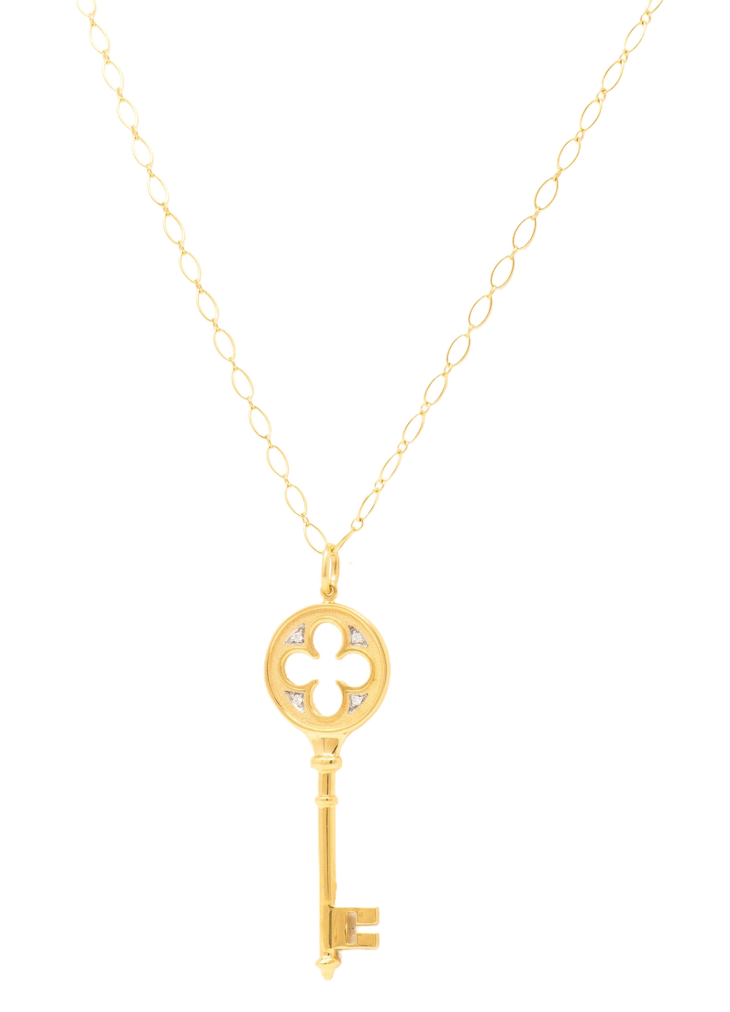 Tiffany & Co. Contemporary Diamond 18 Karat Yellow Gold Key Pendant Necklace