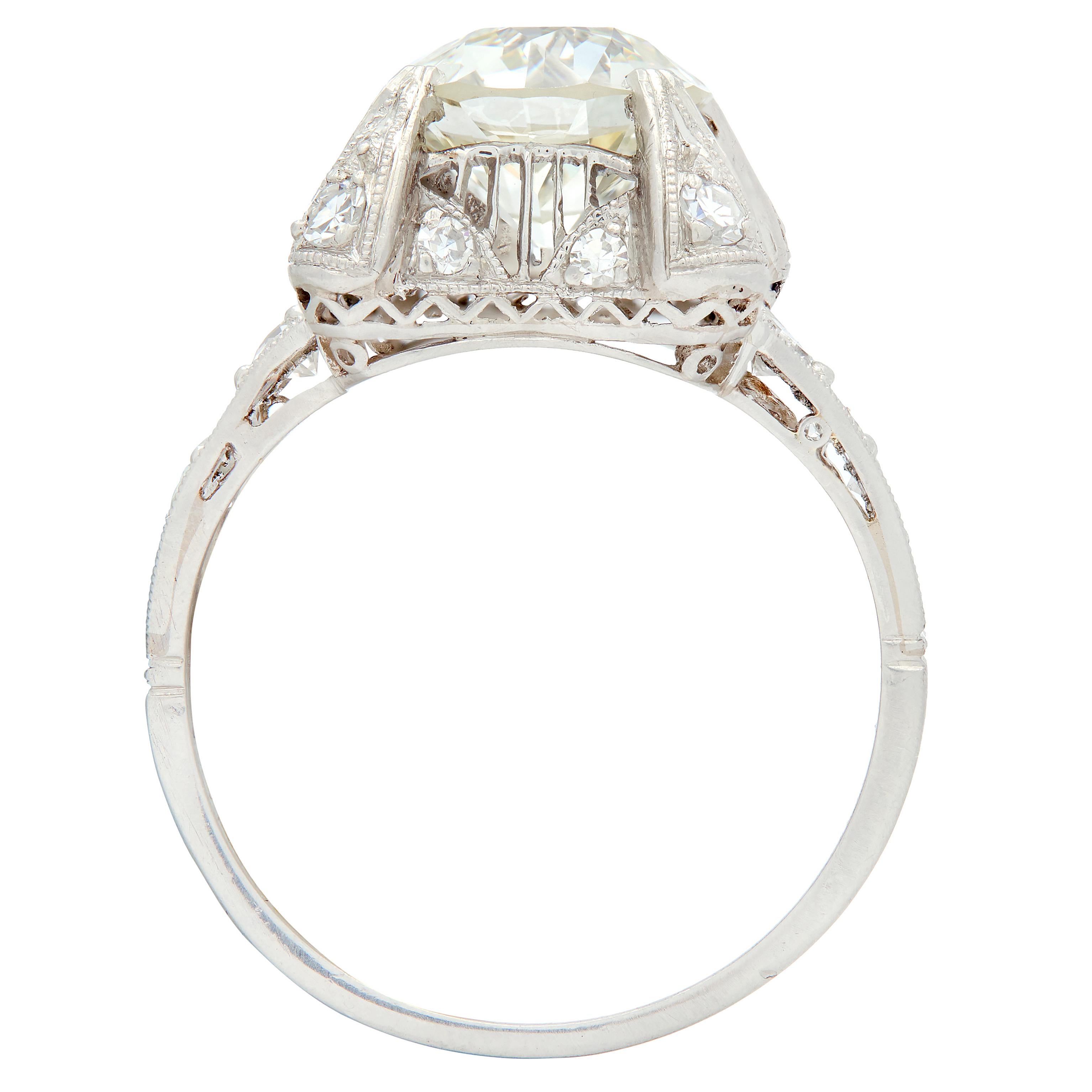 Art Deco 2.53 CTW Old European Cut Diamond Platinum Vintage Engagement Ring