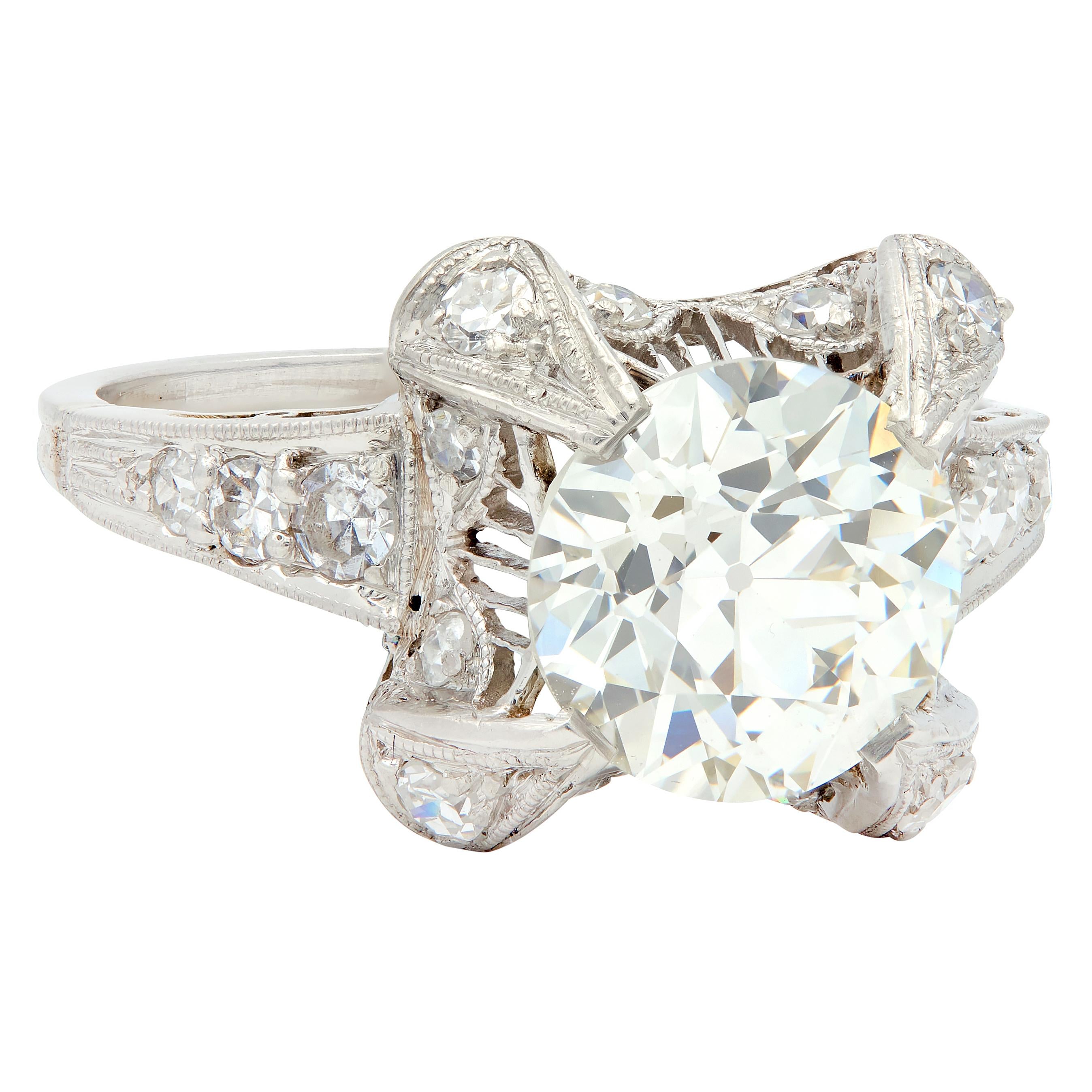 Art Deco 2.53 CTW Old European Cut Diamond Platinum Vintage Engagement Ring