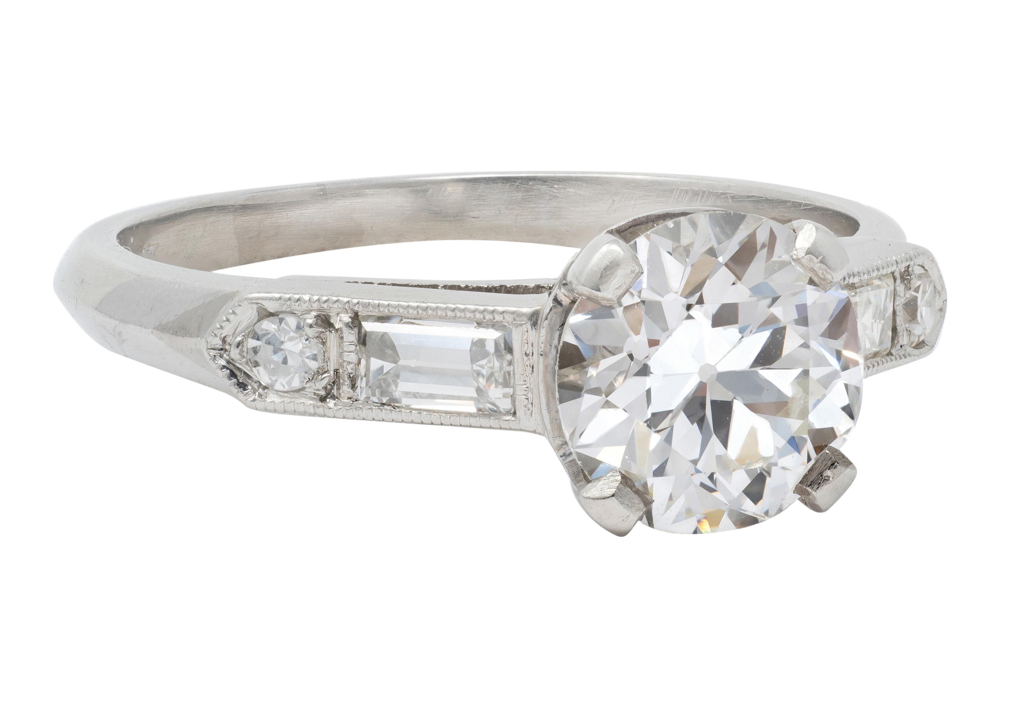 Mid-Century 1.60 CTW Diamond Platinum Knife Edge Vintage Engagement Ring GIA