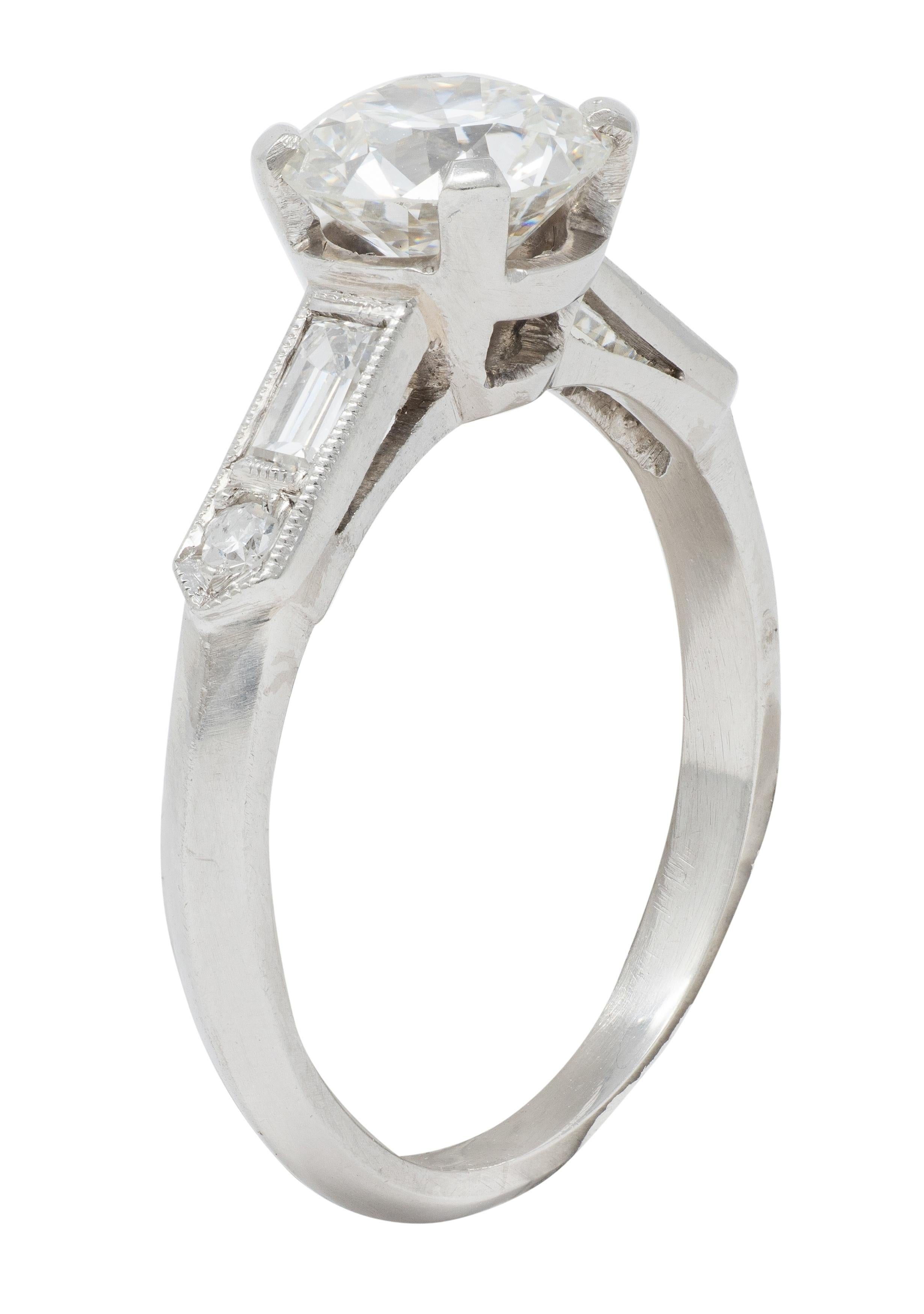 Mid-Century 1.60 CTW Diamond Platinum Knife Edge Vintage Engagement Ring GIA