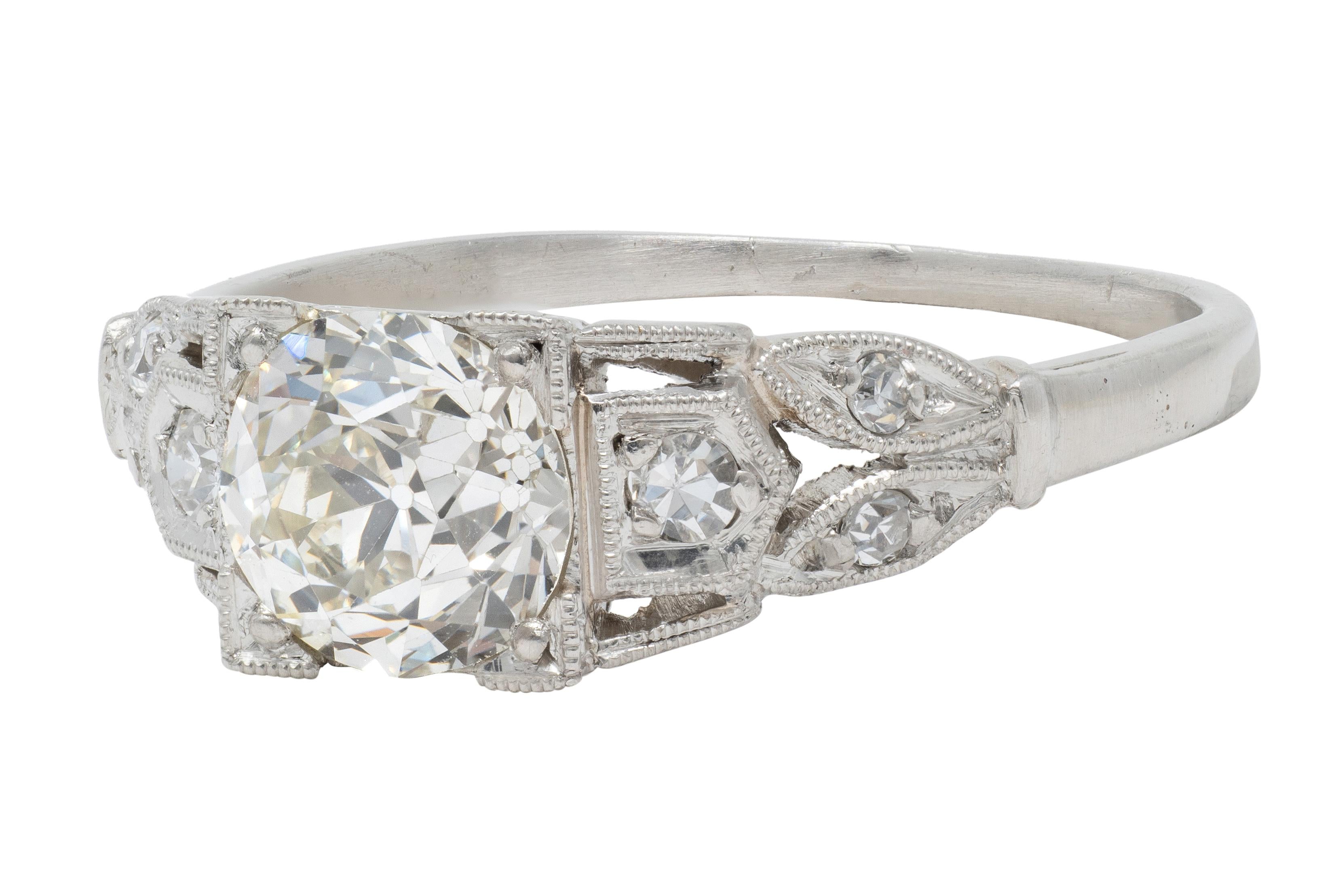 Art Deco 0.92 CTW Old European Diamond Platinum Vintage Lotus Engagement Ring