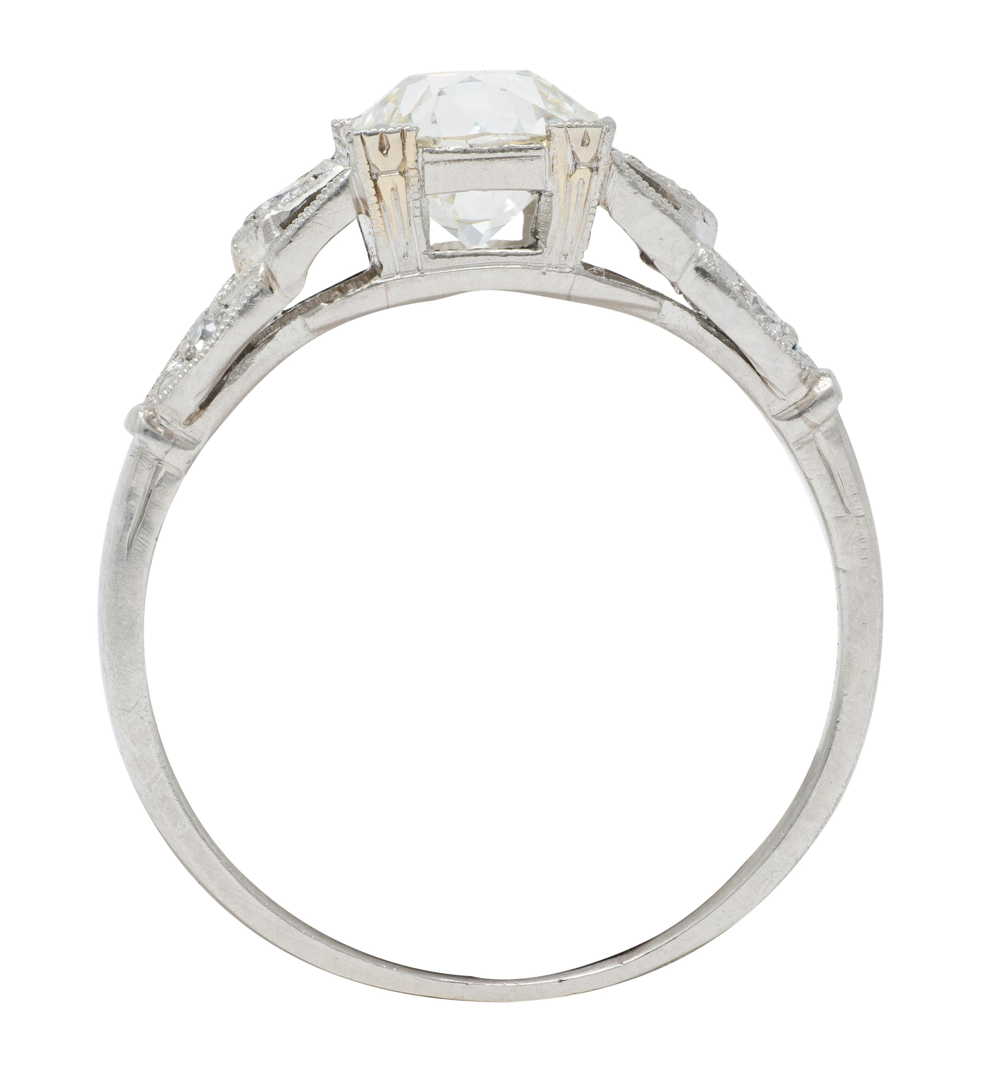 Art Deco 0.92 CTW Old European Diamond Platinum Vintage Lotus Engagement Ring