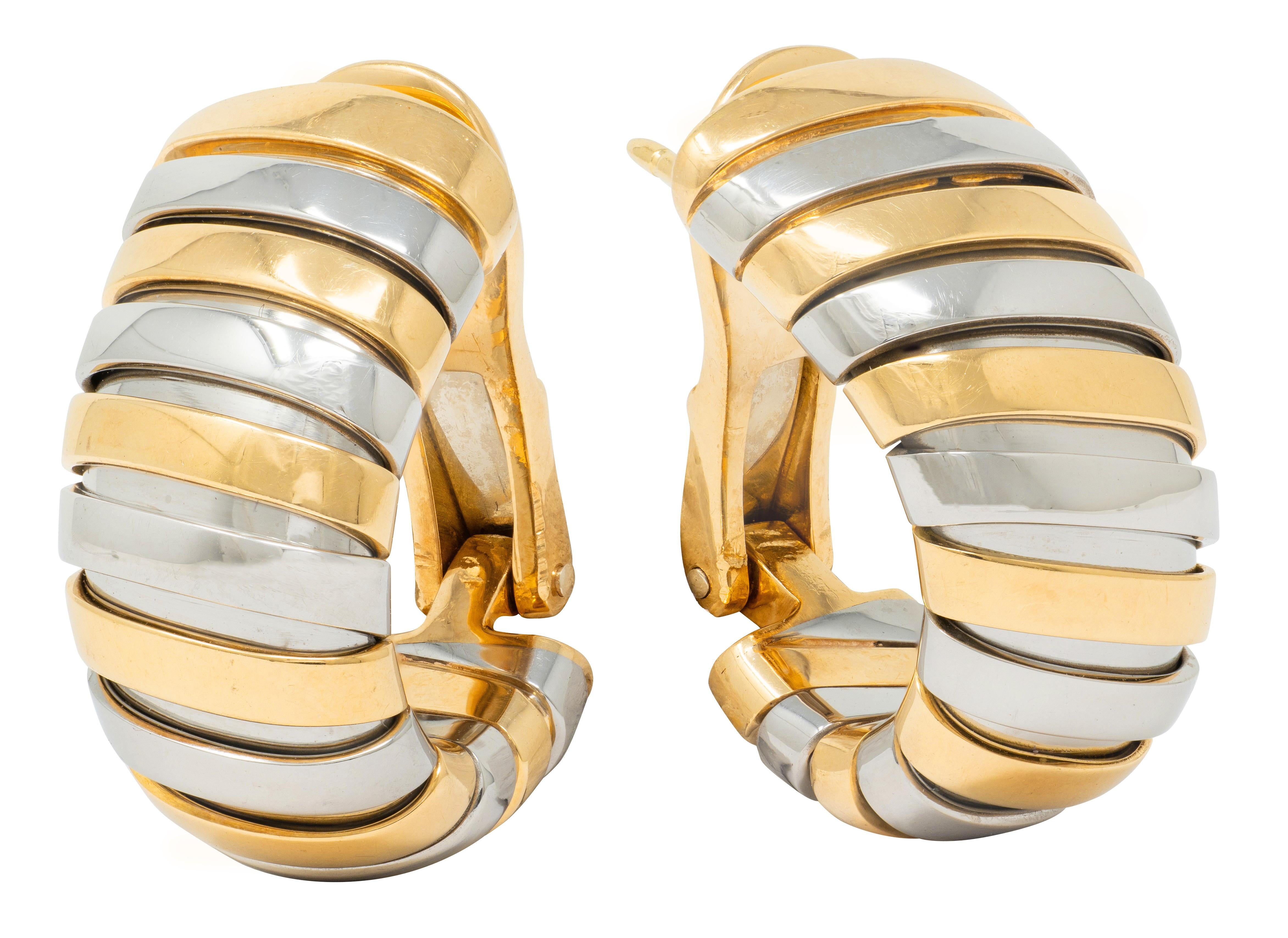 Bulgari 1990's 18K Gold Stainless Steel Vintage Spiga Tubogas Serpenti Earrings