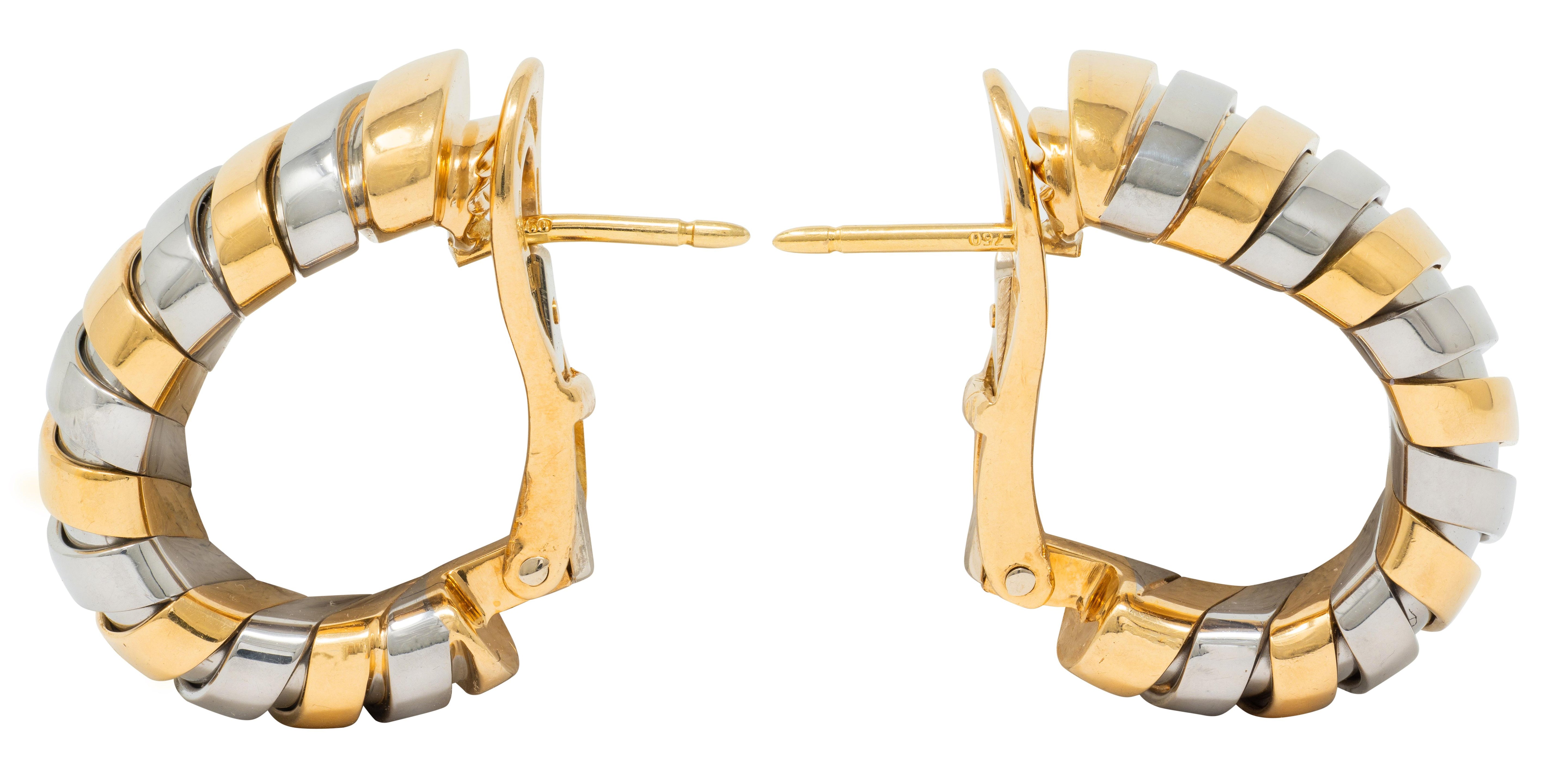 Bulgari 1990's 18K Gold Stainless Steel Vintage Spiga Tubogas Serpenti Earrings