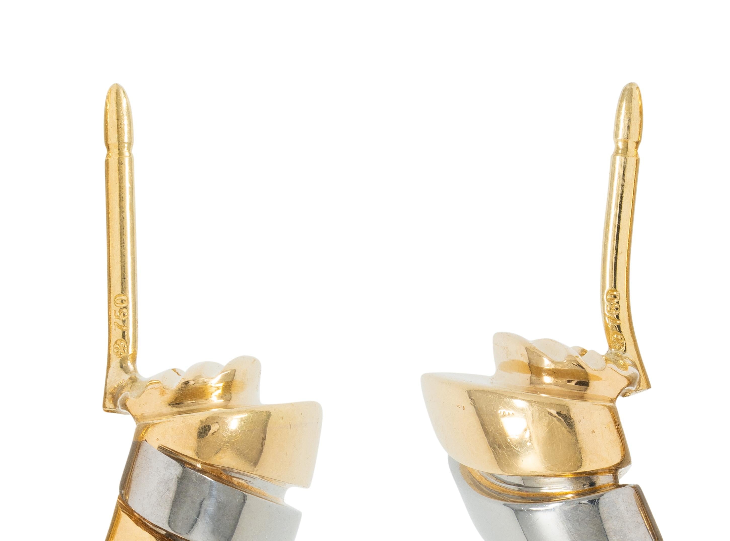 Bulgari 1990's 18K Gold Stainless Steel Vintage Spiga Tubogas Serpenti Earrings