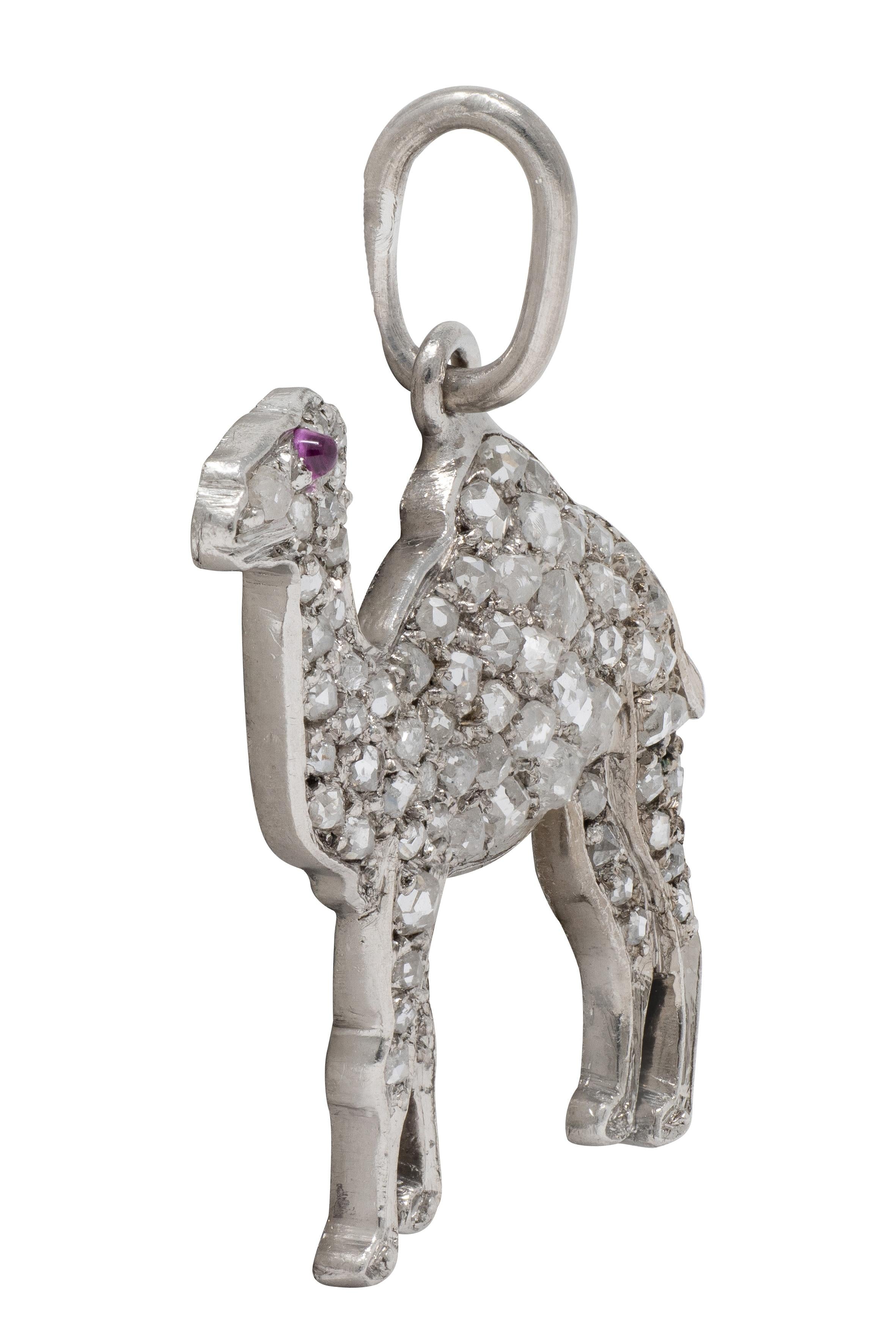 Cartier Art Deco Diamond Ruby Platinum Vintage Camel Charm