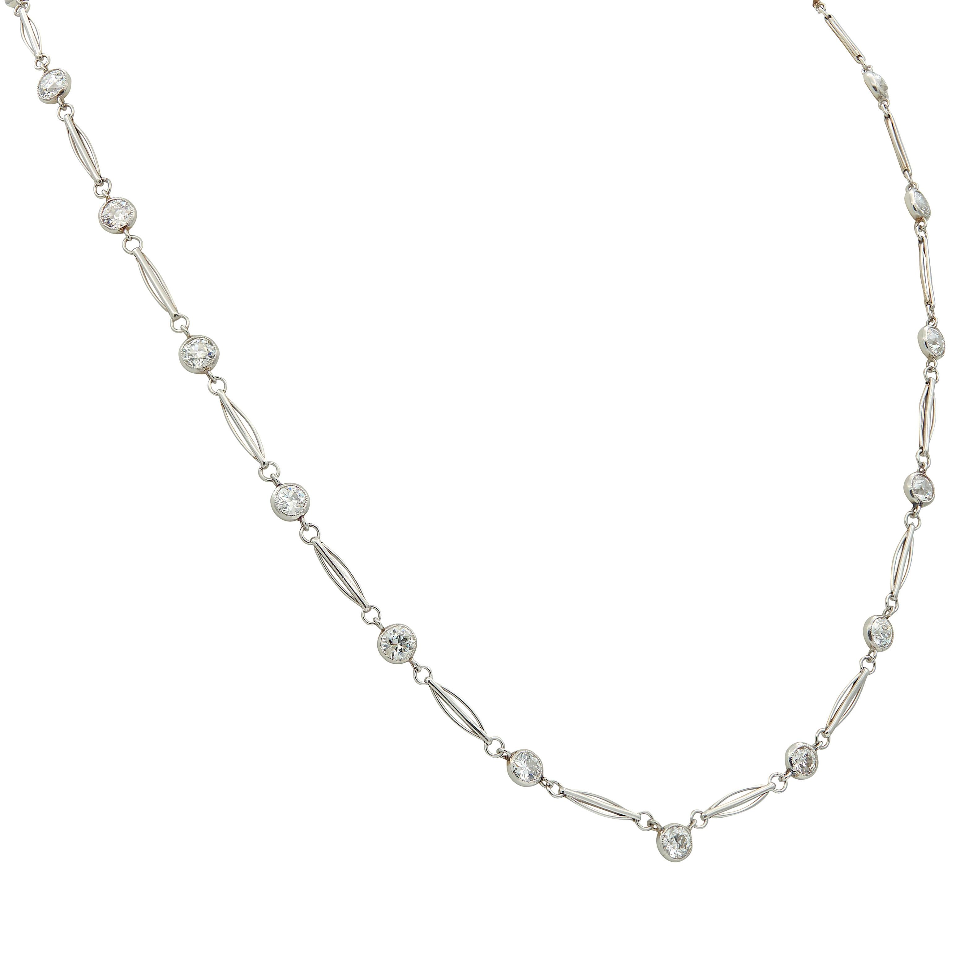 Art Deco 4.62 CTW Old European Cut Diamond Platinum Vintage Station Necklace