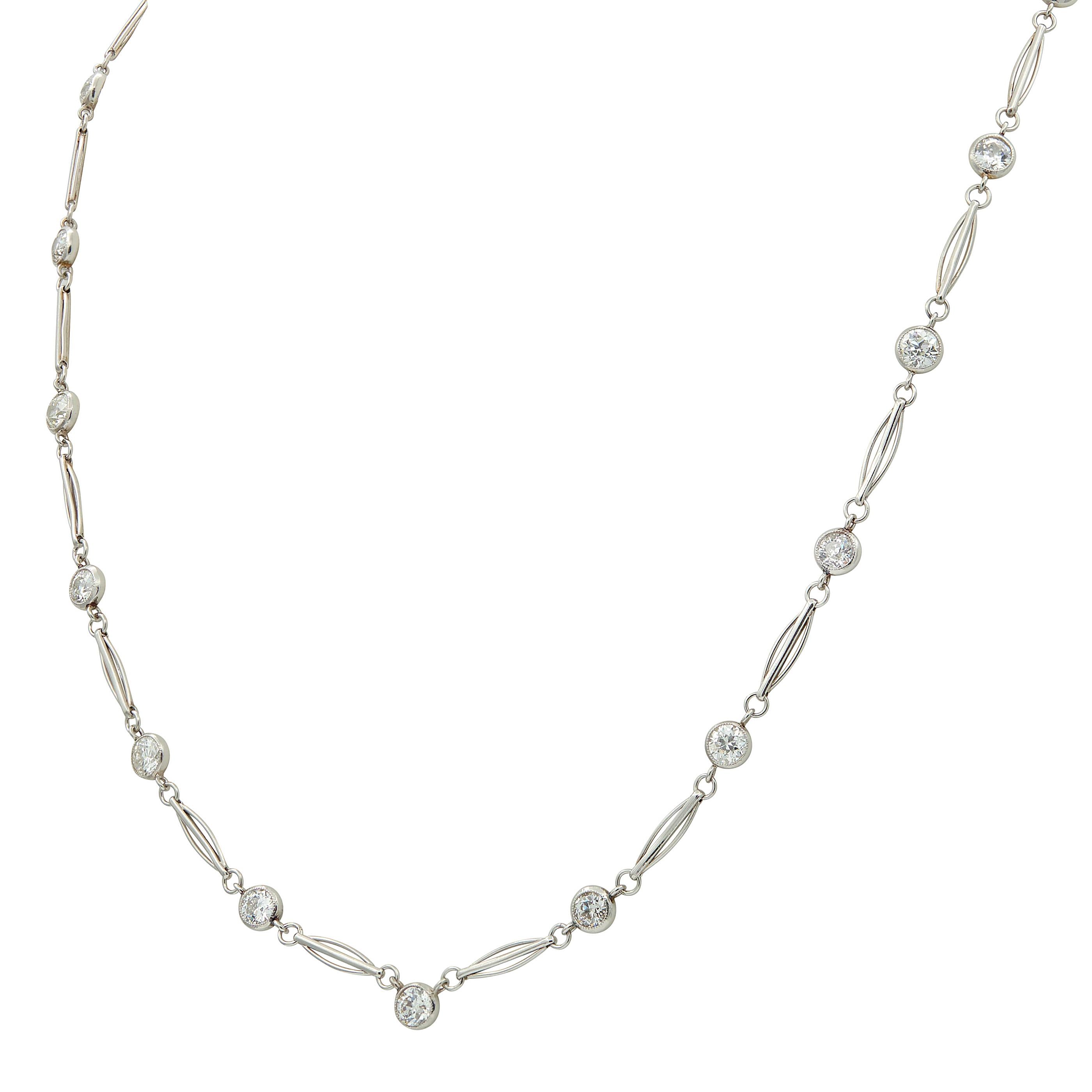 Art Deco 4.62 CTW Old European Cut Diamond Platinum Vintage Station Necklace