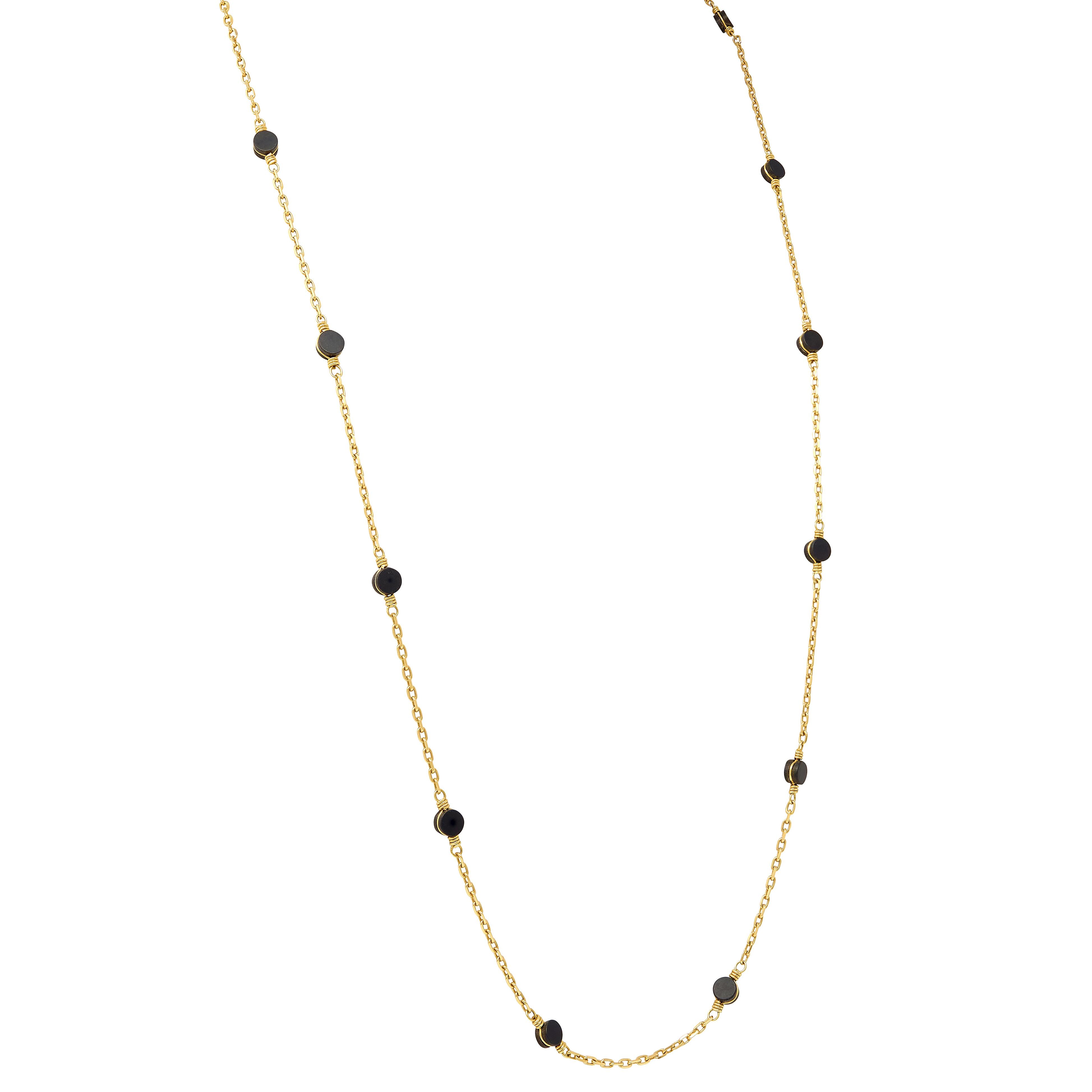 Van Cleef & Arpels 1970's Ebony Wood 18K Yellow Gold Vintage Station Necklace